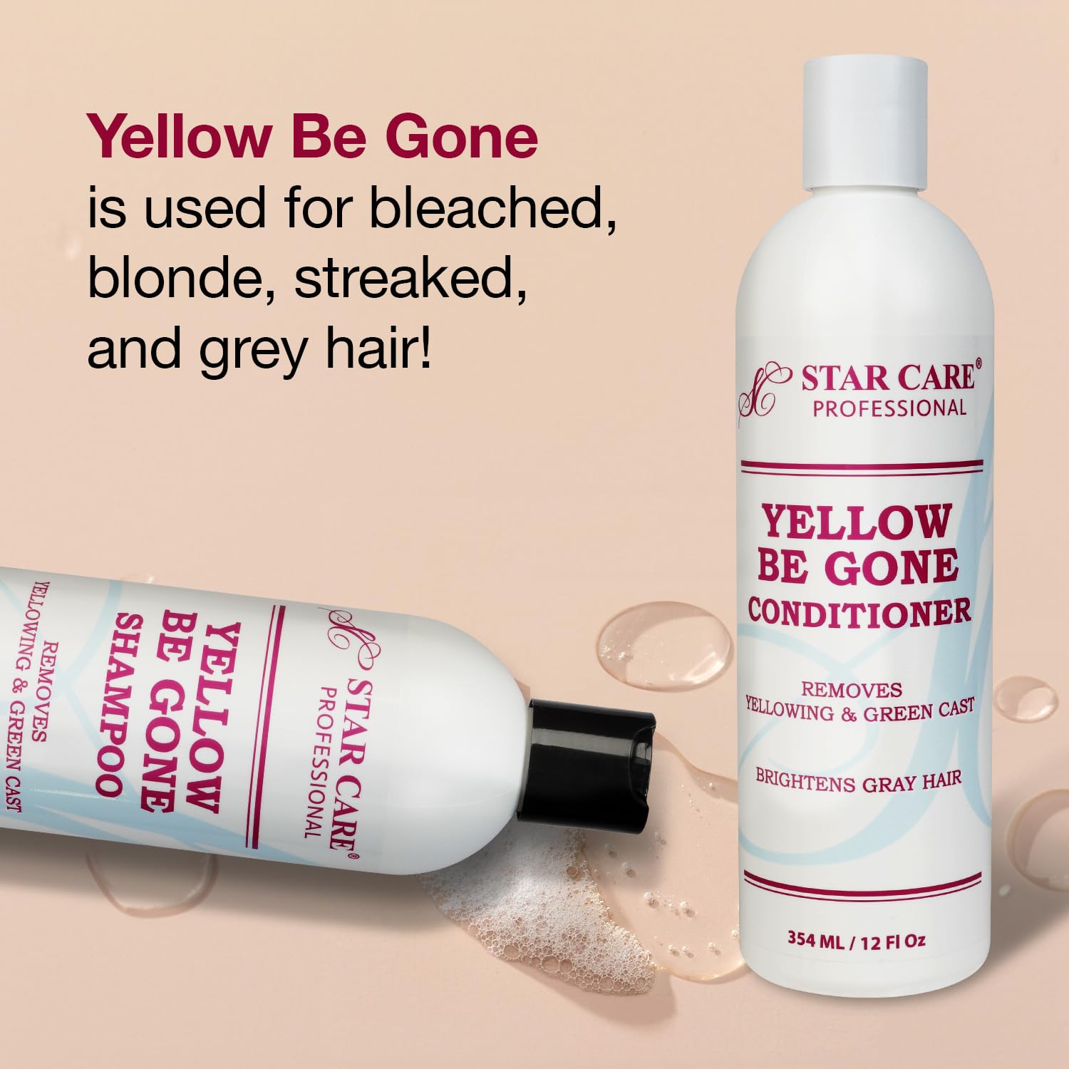 Yellow Be Gone Shampoo & Conditioner Set - 12oz/354ml for Blonde, Gray & Silver Hair - Neutralizes Brassiness & Enhances Shine - Perfect for Daily Use & Salon-Quality Results