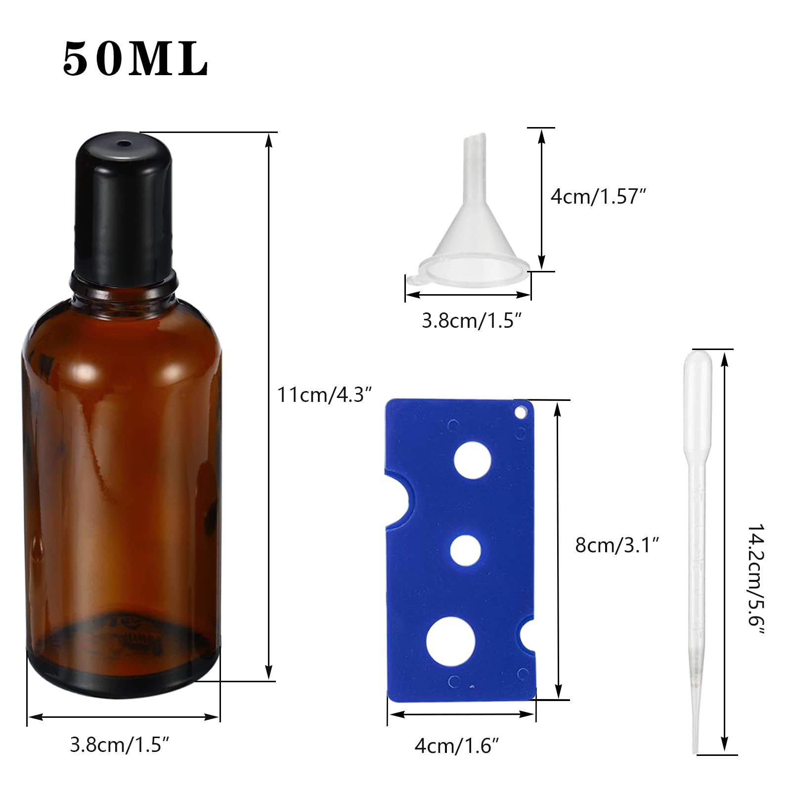 50ML Essential Oil Roller Bottles 3 Pack - Amber Glass Roll On Bottles with Stainless Steel Balls for Perfume, Aromatherapy & DIY Blends - Includes Opener, Funnel & Dropper - Perfect for Travel, Home Use & Gift Giving