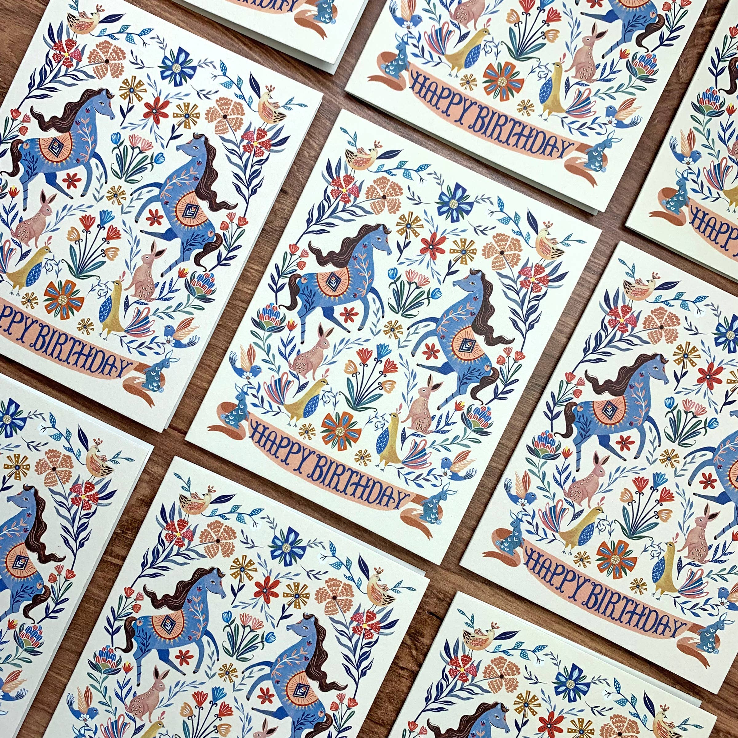 Folk Pony Greeting Cards - Handmade Vintage Style Birthday & Thank You Cards for All Occasions - Perfect for Weddings, Anniversaries, and Special Events