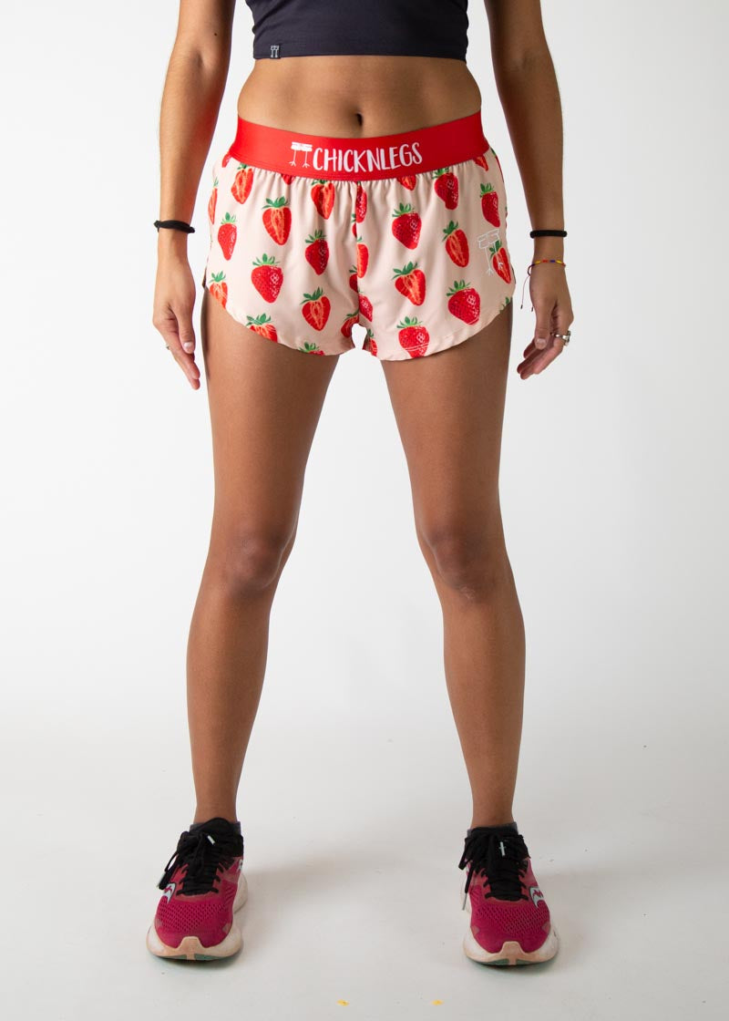 Women's Strawberry Print Split Shorts - 1.5