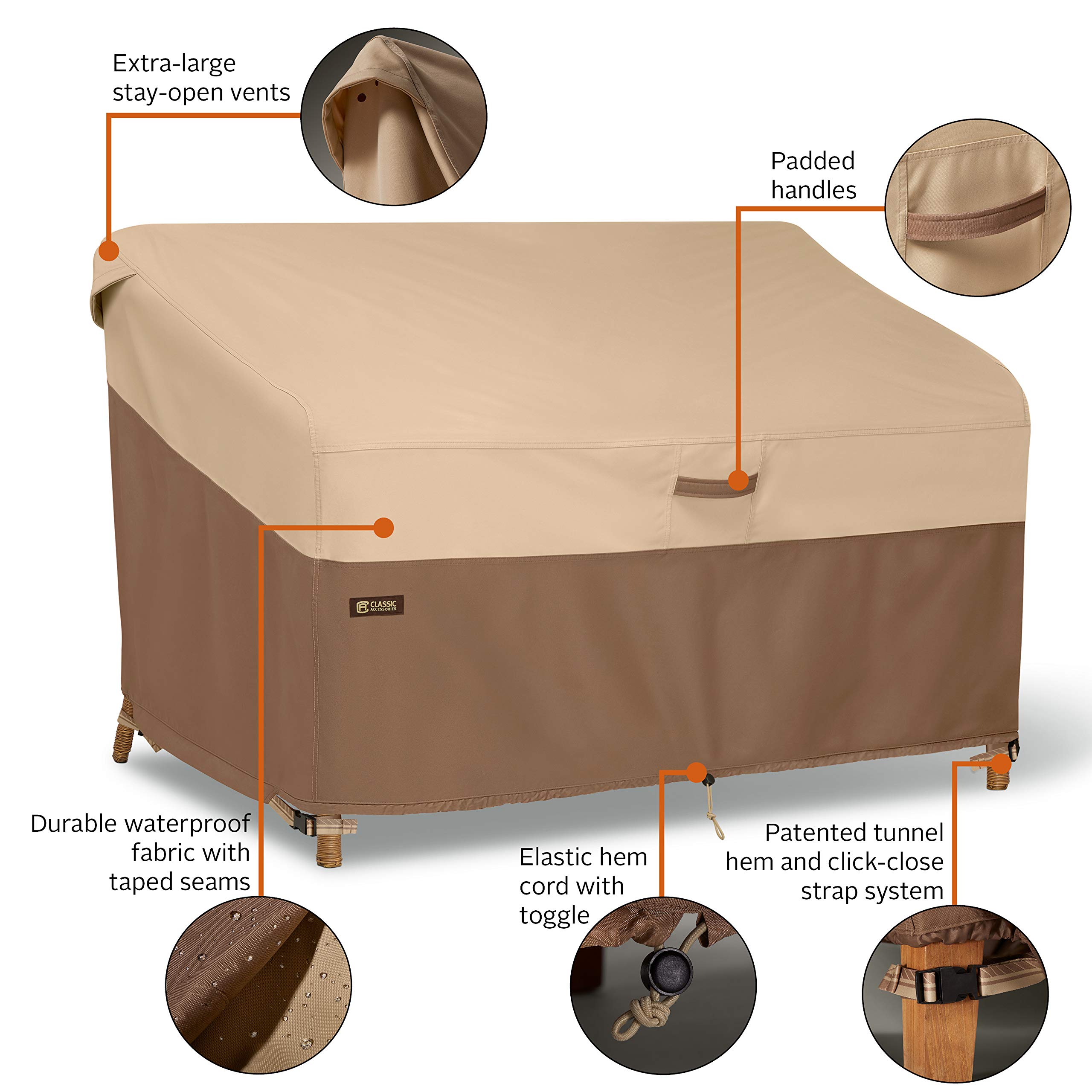 Classic Accessories Veranda's Best Waterproof Patio Sofa/Loveseat Cover 58x33x32 Inch – Durable Outdoor Furniture Protection for All Seasons