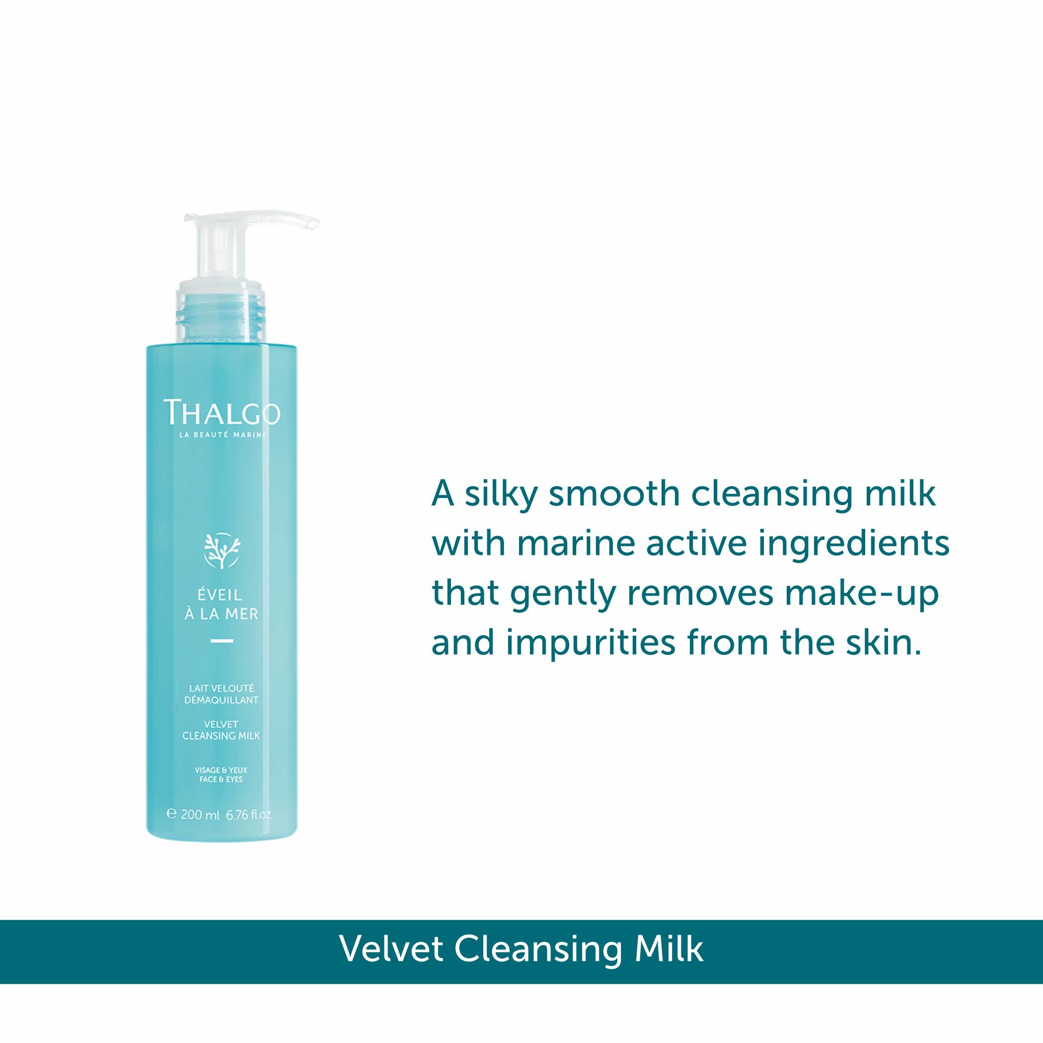 Thalgo Velvet Cleansing Milk - Gentle Face Wash with Castor & Grape Seed Oils for Soft, Hydrated Skin - 200ml - Perfect for Daily Skincare Routine & Sensitive Skin Care