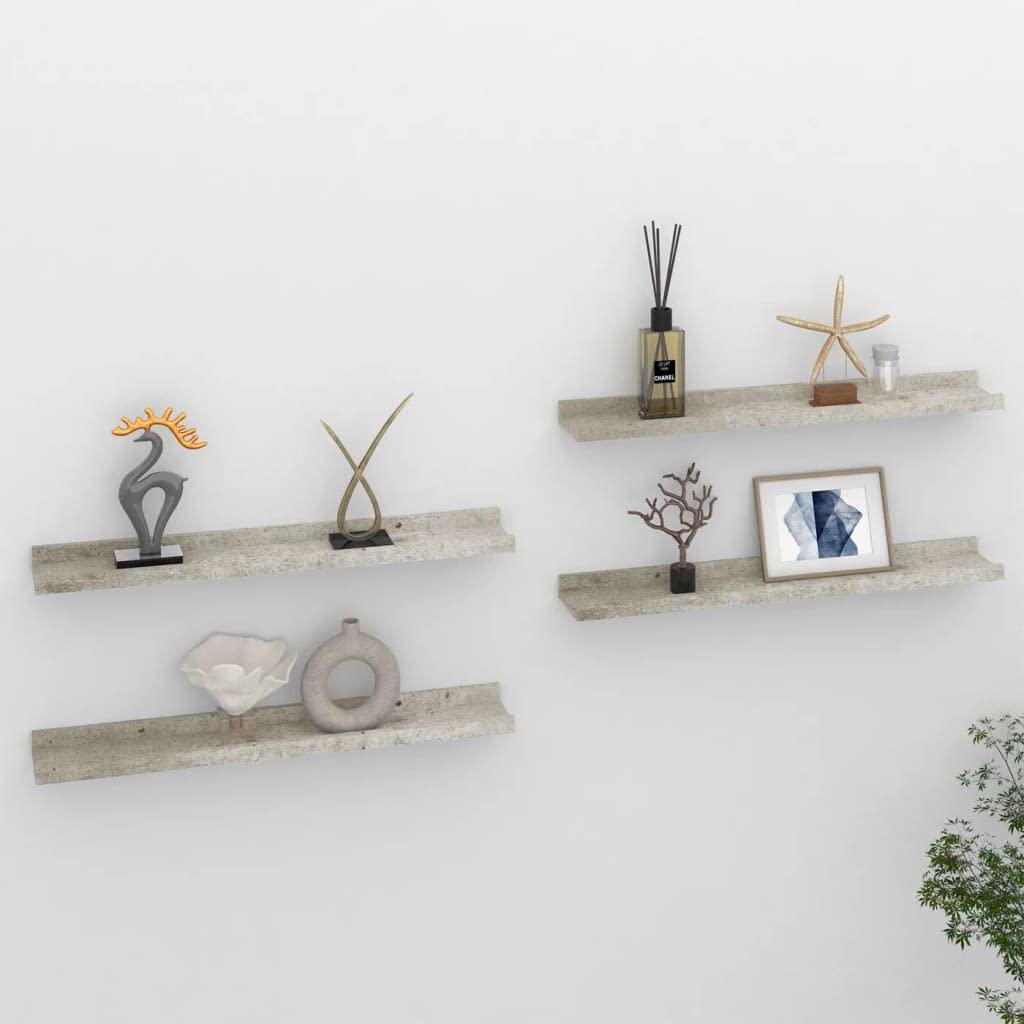 4 Pack Floating Wall Shelves Set - Modern Concrete Gray Bathroom & Bedroom Shelving (23.6