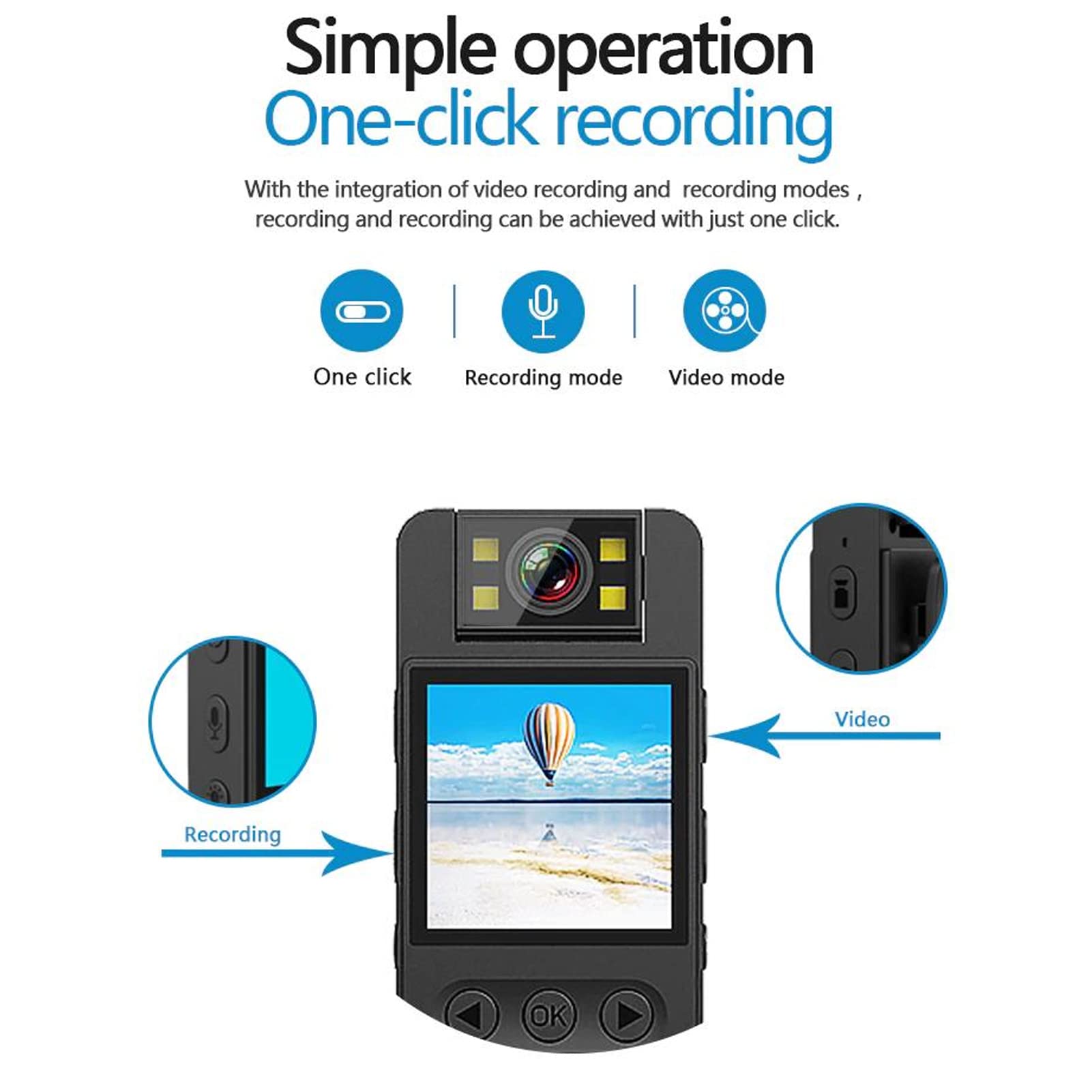 1080P Police Body Camera with Audio & 180° Rotatable Lens - Wearable Security Camera with Back Clip for Delivery, Riding & Indoor Surveillance | Perfect for Law Enforcement, Security Guards & Outdoor Activities