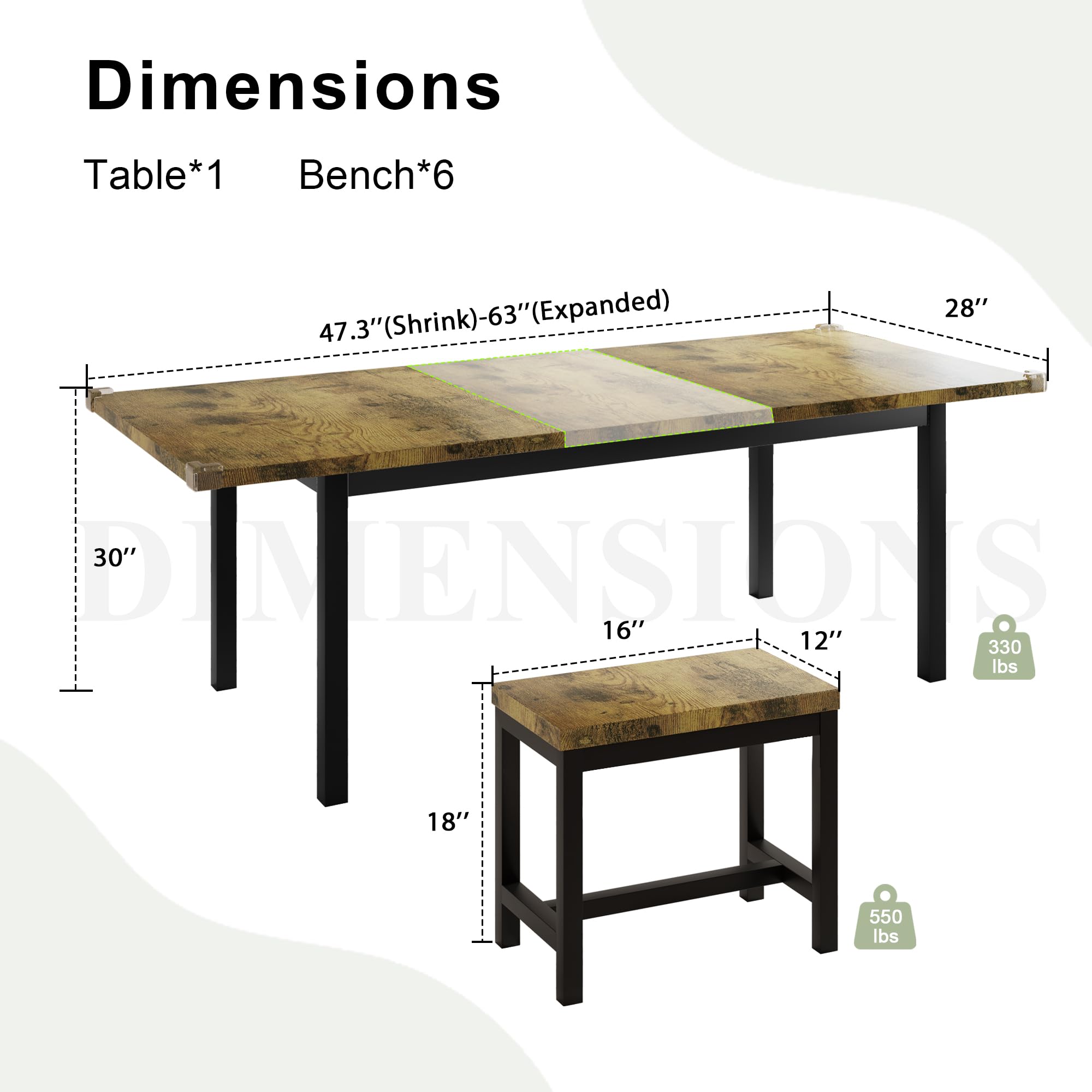 Feonase 7-Piece Extendable Dining Table Set with 6 Stools - 63
