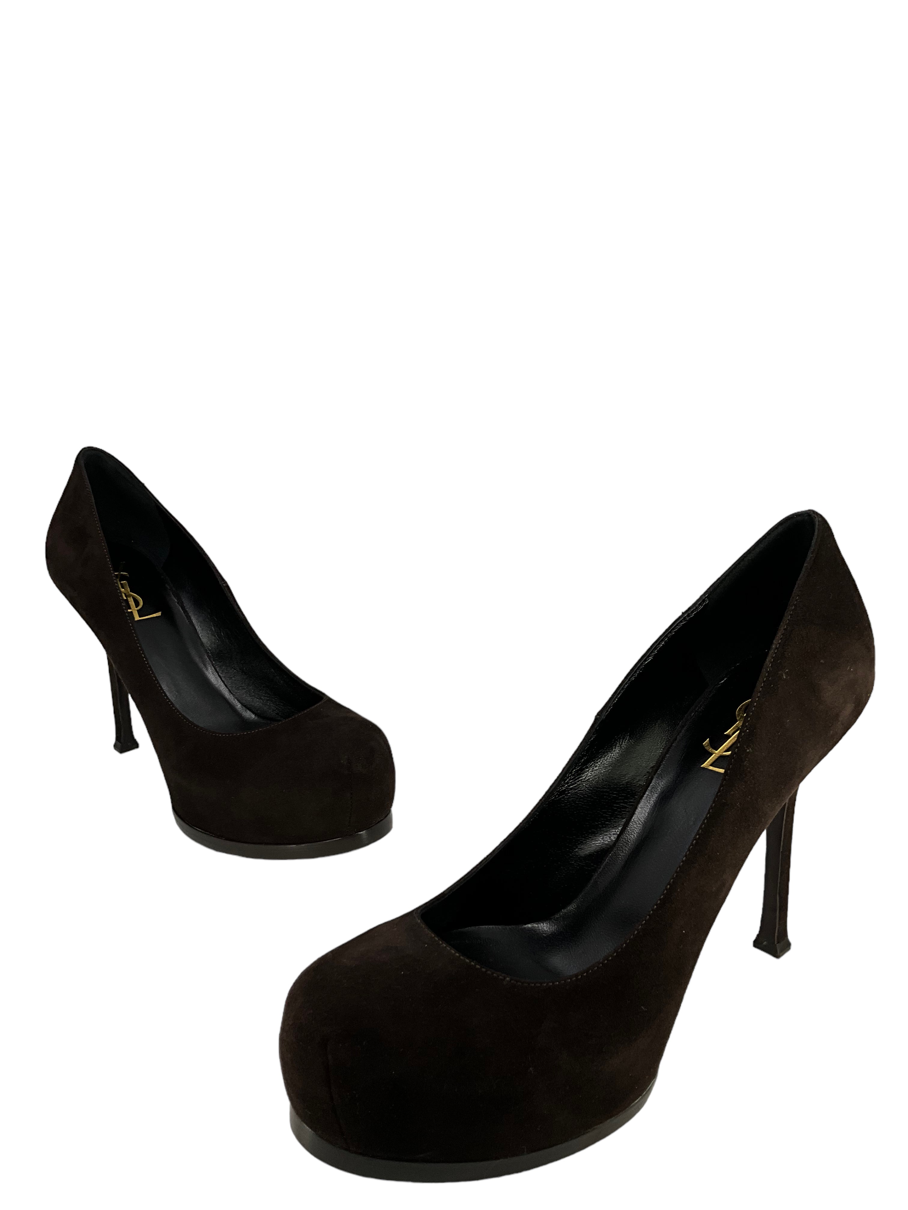Saint Laurent Brown Suede Platform Pumps Women's Size 9 | Luxury High Heel Shoes for Women | Perfect for Evening Parties, Weddings & Formal Events