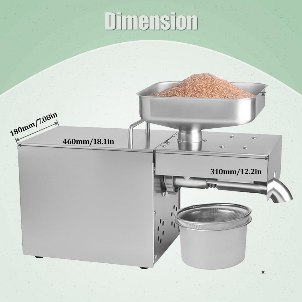 Electric Automatic Oil Press Machine 1500W - Commercial Grade for Avocado, Coconut, Flax, Peanut, Castor, Perilla, Canola & Sesame Oils - Perfect for Home Kitchens & Small Businesses