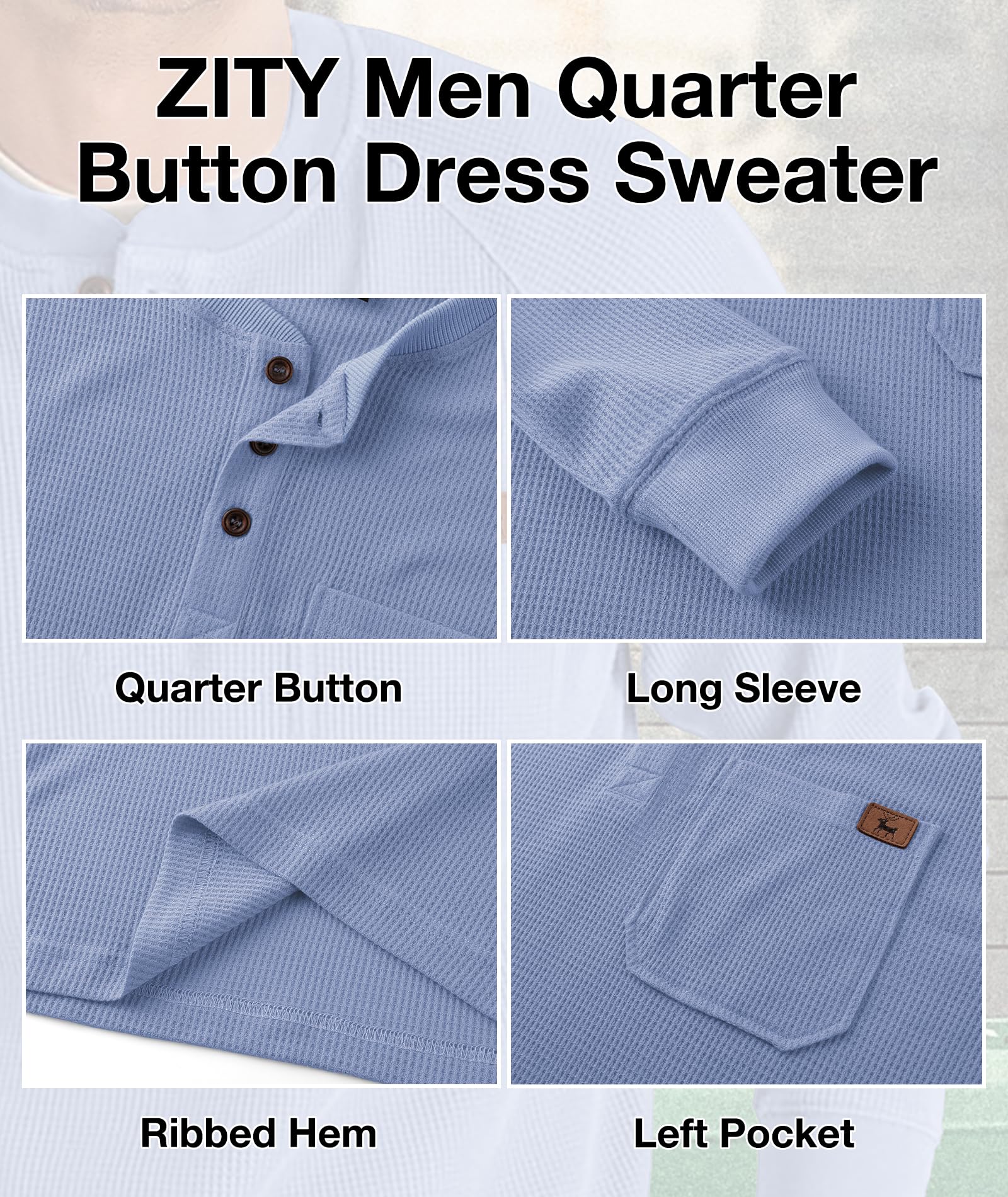Men's Long Sleeve Henley Shirt - Casual Waffle Thermal Pullover with 3-Button & Pocket | Comfortable Winter Layering for Outdoor Activities & Everyday Wear