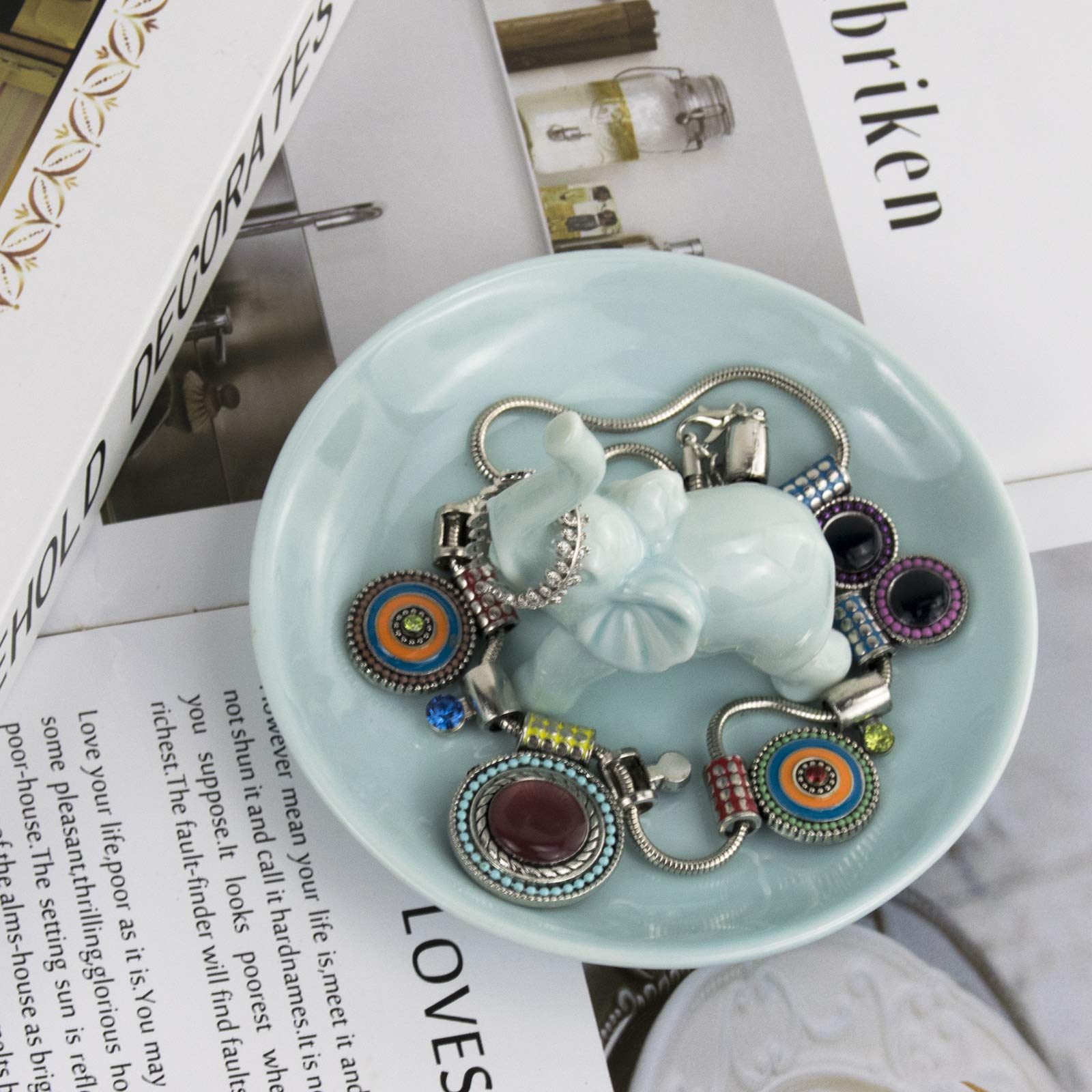 PUDDING CABIN Blue Elephant Ring Holder Trinket Dish - Elegant Elephant Gifts for Women, Perfect Christmas & Birthday Gifts for Mom, Girls, Her, Unique Engagement Ring Holder & Wedding Gift for Home Decor, Jewelry Organizer, and Vanity Display