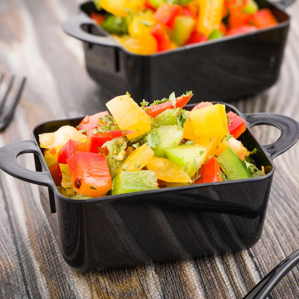 Restaurantware 3 Ounce Mini Serving Dishes - 100 Pack Disposable Black Plastic Appetizer Plates | Perfect for Snacks, Desserts, Catering & Party Serving | Eco-Friendly Rectangle Casserole Dishes for Restaurants, Events & Home Use
