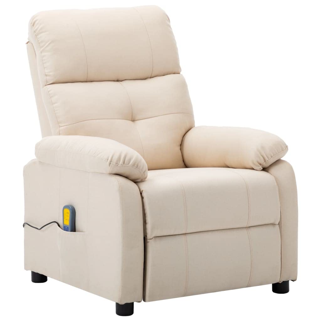 Electric Massage Recliner Chair with Heat & Ergonomic Design - Padded Living Room Sofa with Side Pocket - Cream Fabric Home Theater Seating for Relaxation & Pain Relief - Perfect for Living Rooms, Home Theaters and Office Spaces