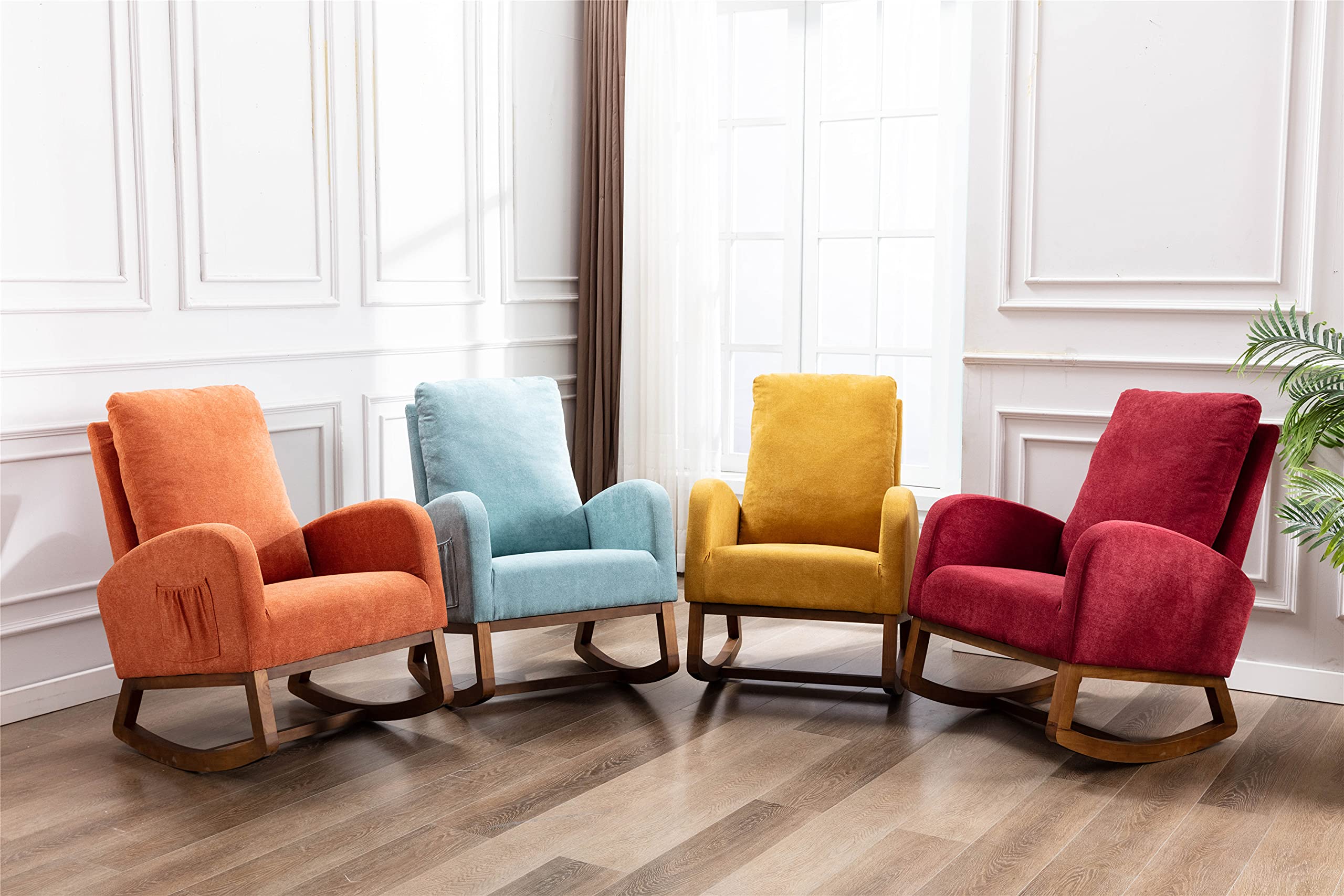 Modern Upholstered Glider Rocker Chair - Nursery Rocking Chair with Side Pocket, Comfortable Armchair for Living Room, Bedroom & Nursery (Yellow) - Perfect for Breastfeeding, Relaxing & Nursery Decor