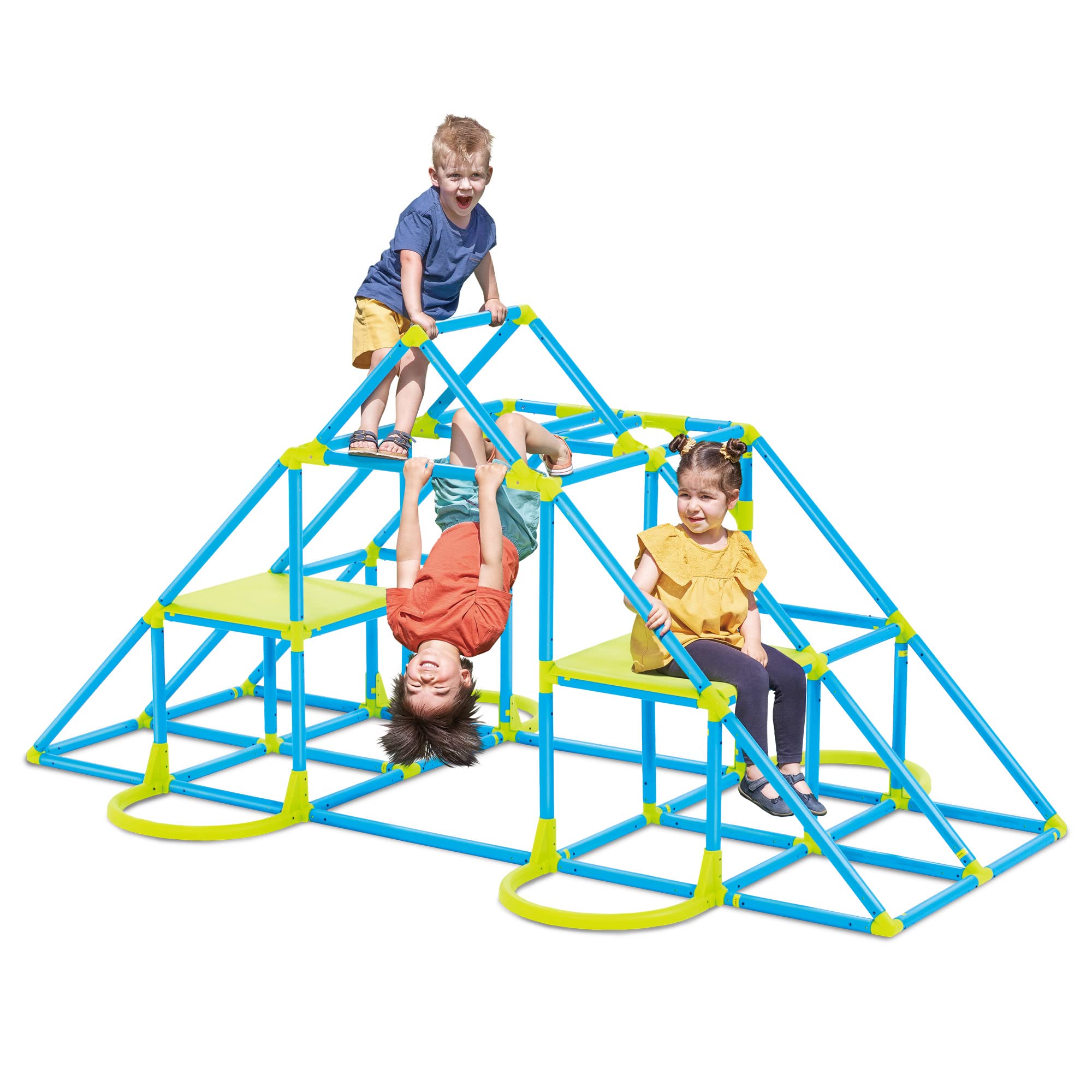 Eezy Peezy Mega Pyramid Monkey Bars Climbing Tower - Outdoor Playground Equipment for Kids Ages 3-8 | Blue & Green Jungle Gym for Backyard, Park & School Play Areas | Encourages Active Play & Physical Development