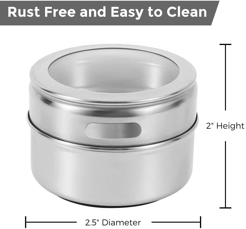 15-Piece Magnetic Spice Jars Set - Stainless Steel Wall Mounted Spice Tins with Strong Base | Perfect for Kitchen Organization, Pantry Storage & Easy Spice Access While Cooking