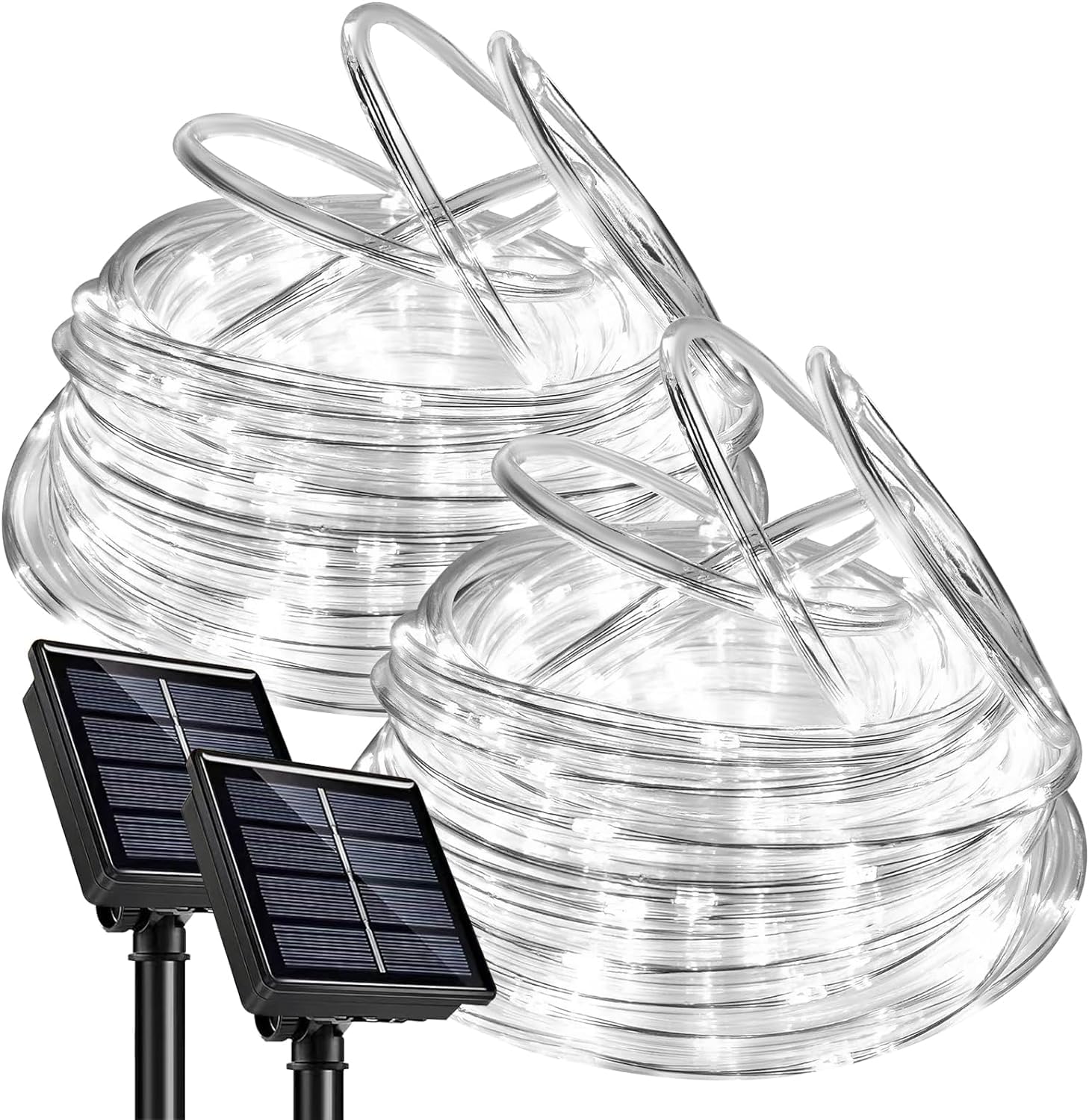33Ft 100 LED Solar Rope Lights Outdoor Waterproof - White String Lights for Patio, Pool, Garden, Christmas Tree & Indoor Decorations - Perfect for Parties, Weddings & Holiday Lighting