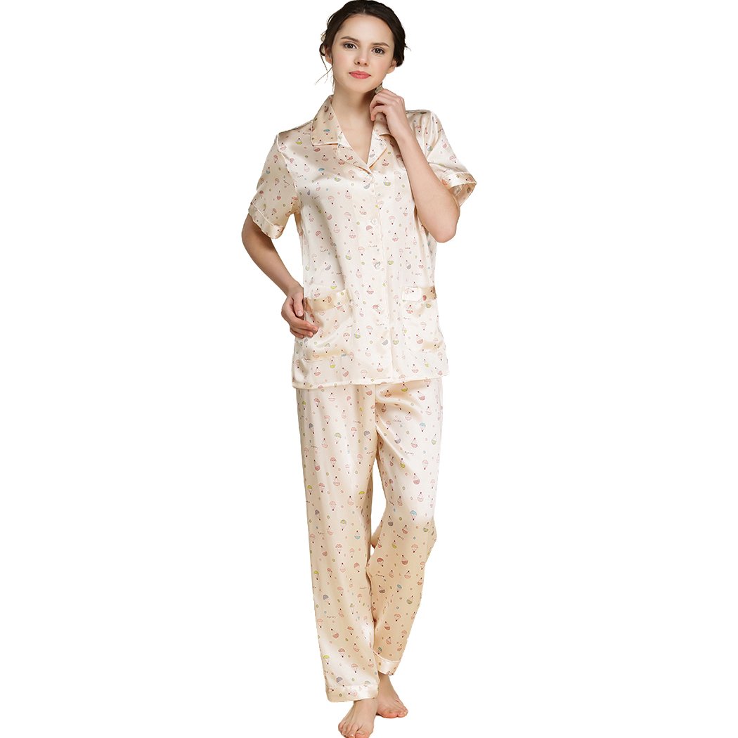 LoveSilk Women's Pure Silk Short Sleeve Pajama Set - Soft & Breathable Sleepwear for Women - Perfect Gift for Her - Ideal for Lounging, Sleepovers & Relaxing at Home