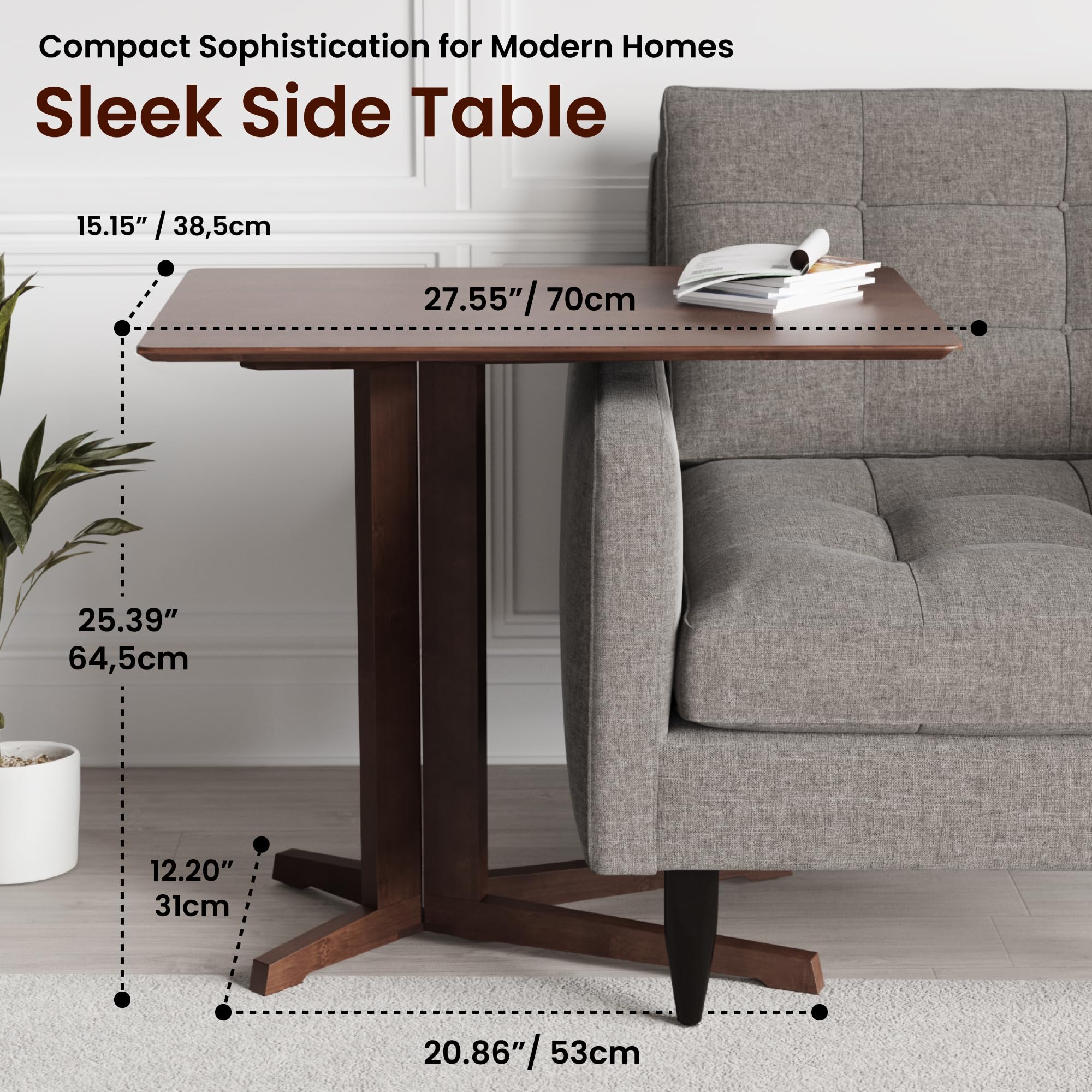 Premium Bamboo C-Shaped Side Table with Wheels - Small Coffee Table, End Table & Sofa Table - Sliding Under Couch for Living Room - Laptop Stand & Rolling TV Tray for Eating - Perfect for Small Spaces, Bedroom, Office & Dorm Use