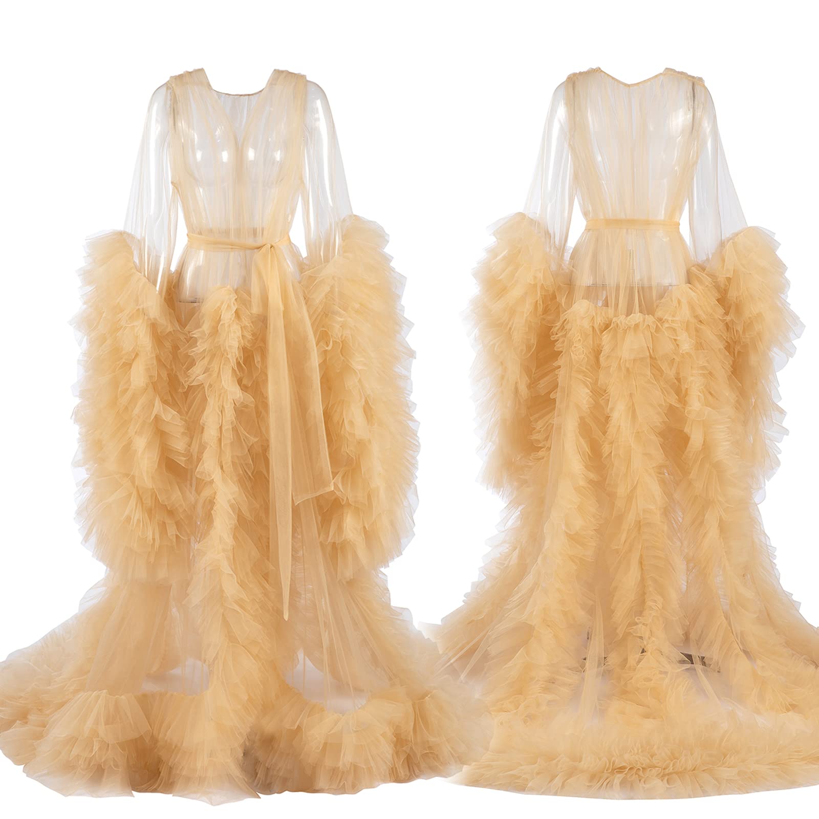 Maternity Robe for Photoshoot - Women's Lingerie & Old Hollywood Style Tulle Bathrobe Nightgown - Perfect for Maternity Photos, Bridal Shower, Boudoir Photography and Luxury Loungewear