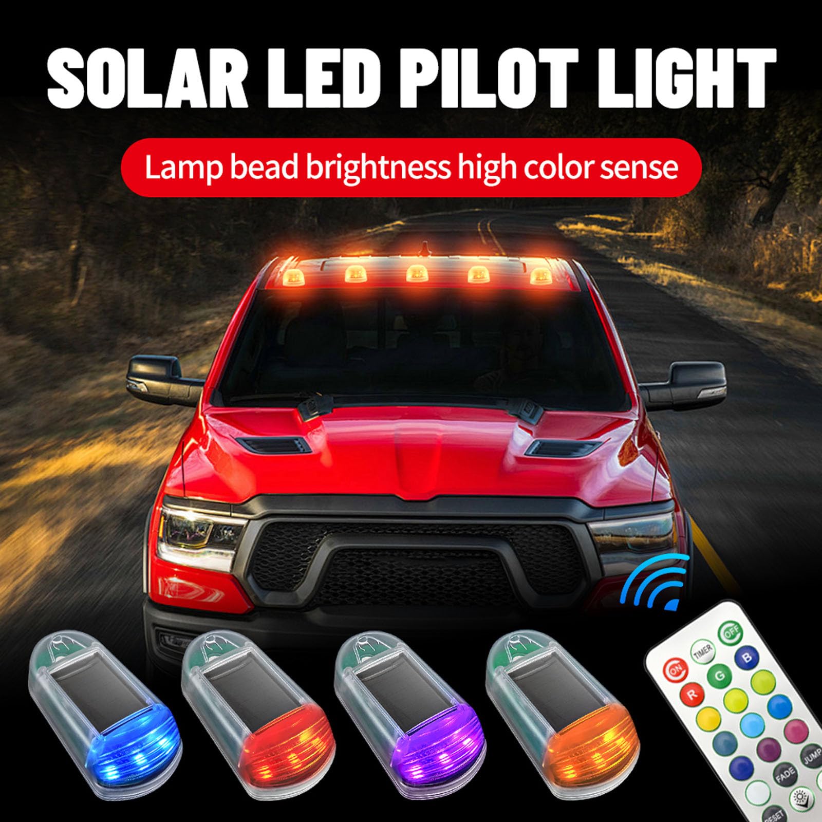 5Pcs Wireless Solar Cab Lights for Truck - 2024 Upgraded No Drill LED Roof Running Lights, Magnetic Mounted Universal Car Lights (Yellow/BK) - Perfect for Long Distance Driving & Nighttime Safety