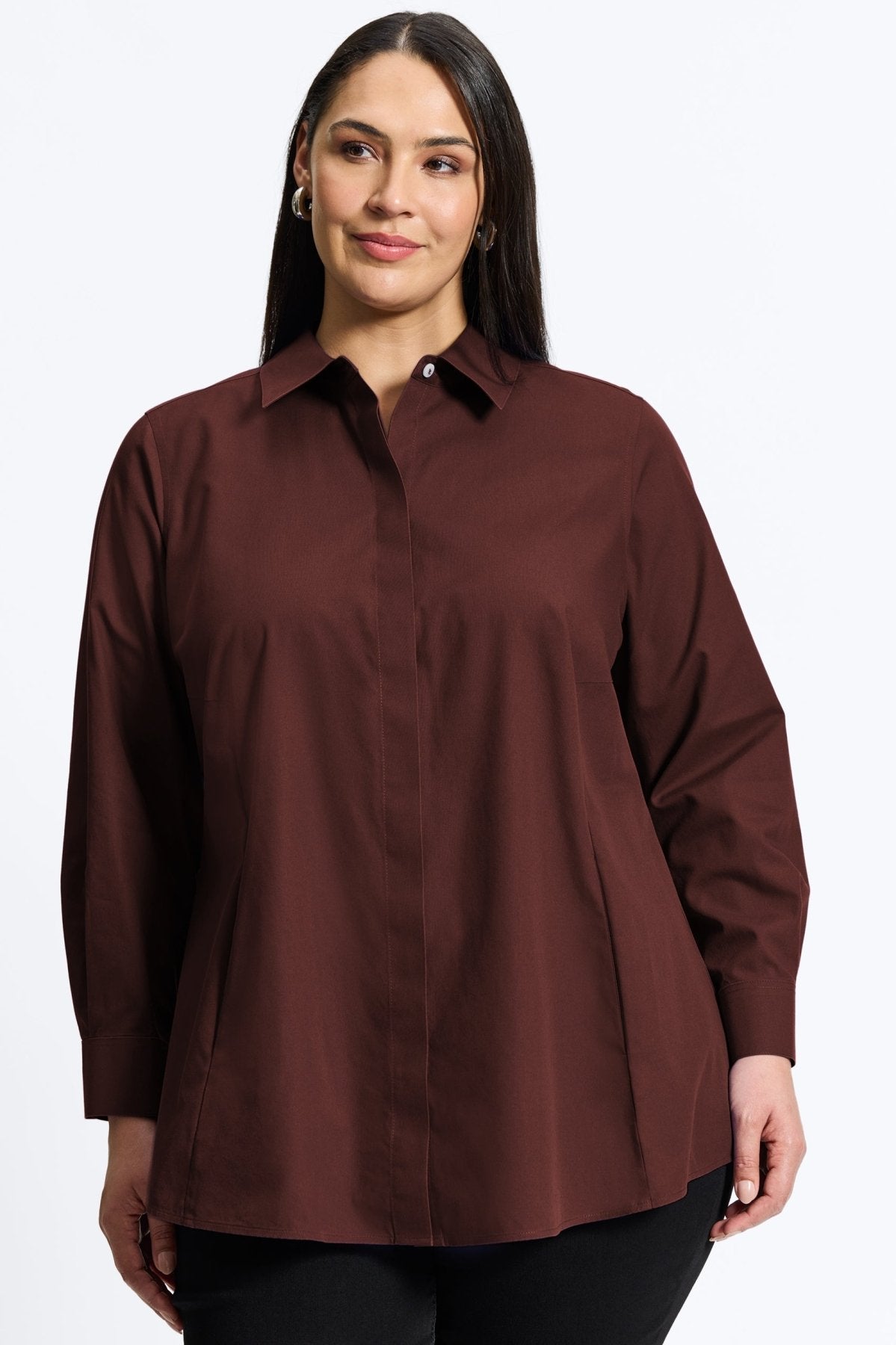 Cici Plus Wrinkle-Free Pinpoint Long Sleeve Tunic Shirt for Women - Perfect for Office Wear & Casual Outfits