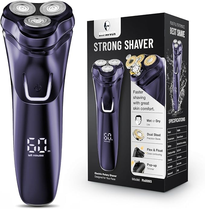 SHPAVVER Electric Razor for Men - Rechargeable Wet/Dry Shaver with Pop-Up Trimmer, Waterproof Cordless Razor (Blue) - Perfect for Travel, Gym & Daily Shaving