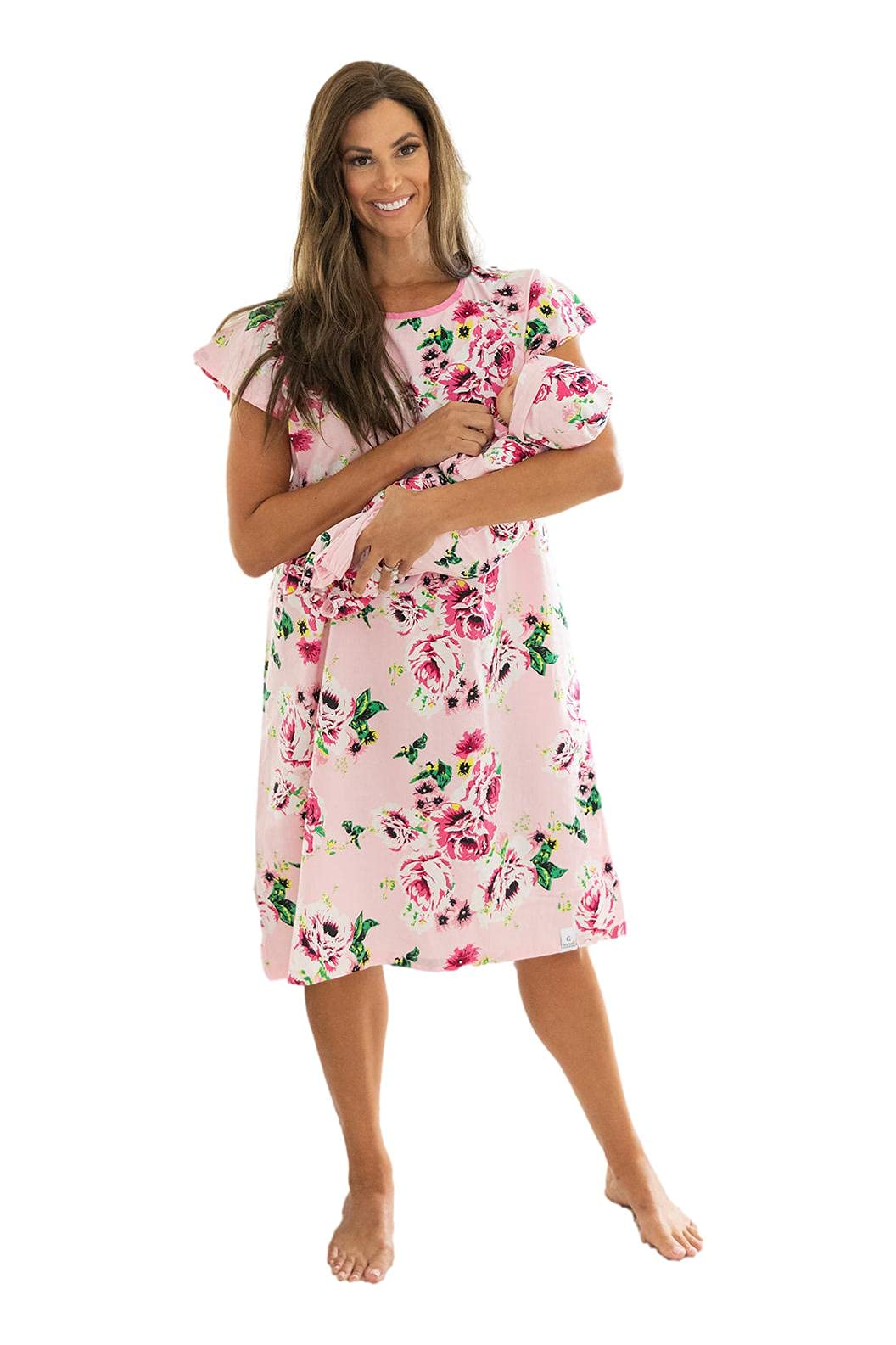 Baby Be Mine Mommy & Baby Matching Labor & Delivery Maternity Hospital Gown Set - Soft Nursing Gownie for Newborns & Moms | Perfect for Hospital Bag Essentials, Birth Photography & Postpartum Recovery