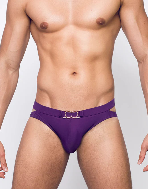 2EROS Men's Double Strap Swim Brief - Plum Purple Swimwear for Beach & Pool | Comfortable & Stylish Swim Trunks for Vacation, Water Sports & Sunbathing