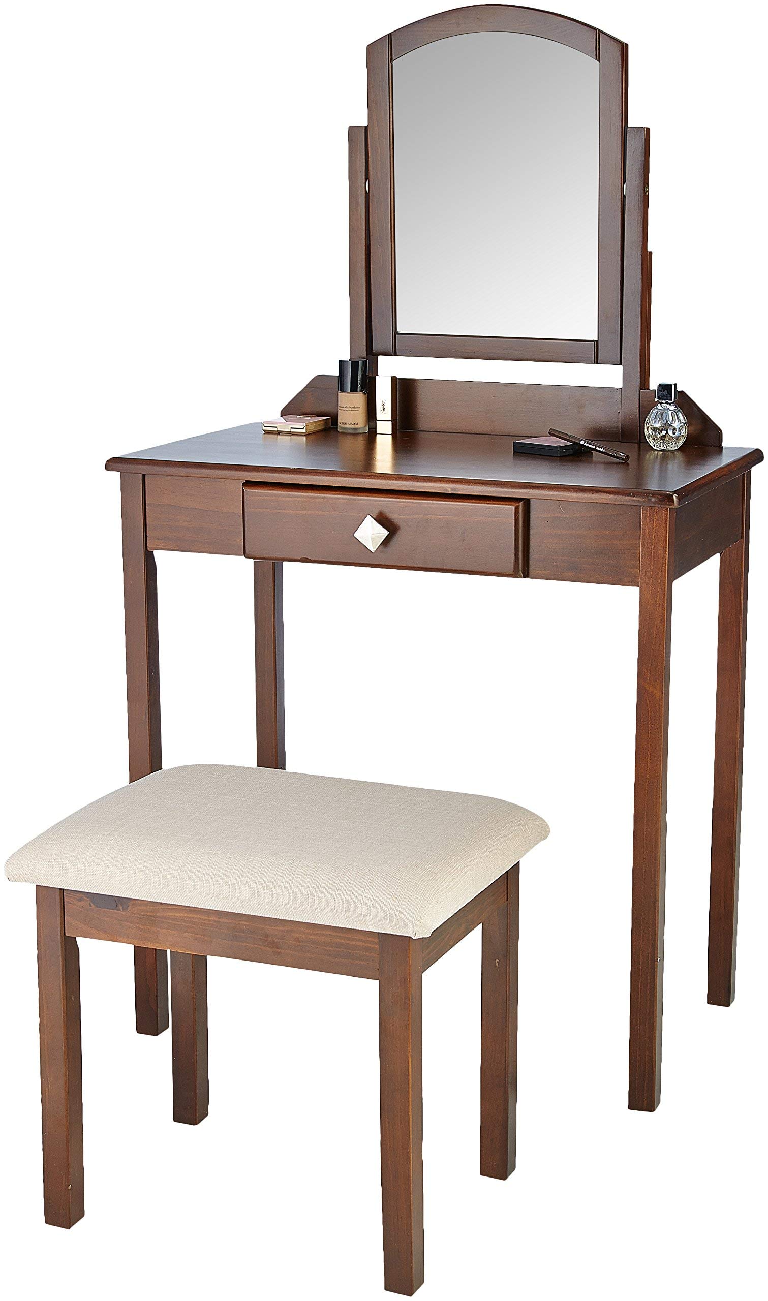 Amazon Basics Small Espresso Vanity Dressing Table with Stool, 28 Inches - Perfect for Bedroom, Bathroom & Makeup Organization