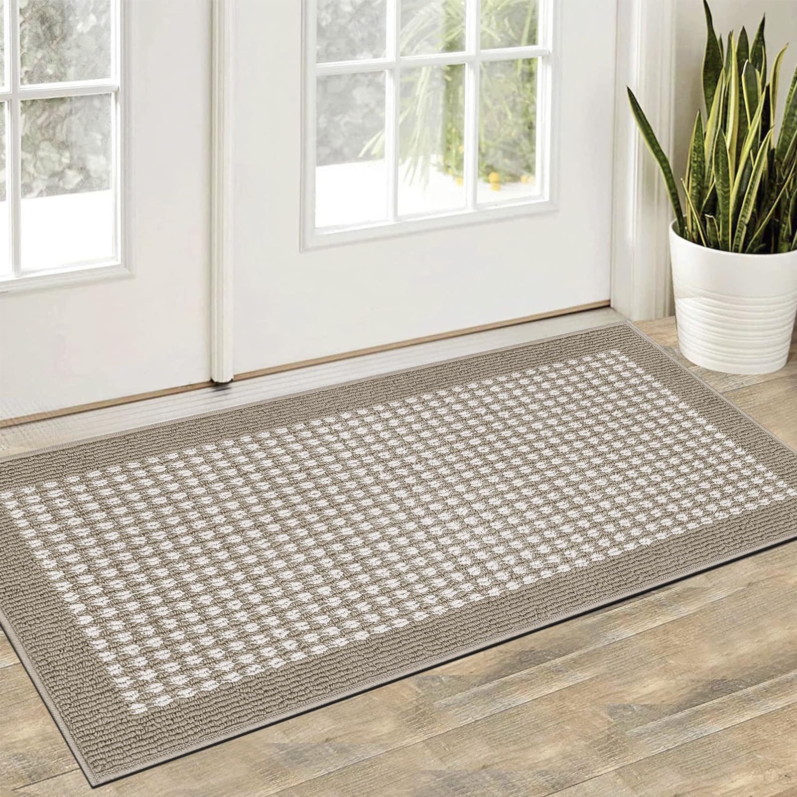 Non-Slip 3-Piece Kitchen Mat Set - 3D Lattice Farmhouse Floor Rugs with Washable Rubber Backing - Beige Kitchen Runner for Laundry, Hallway & Entryway | Durable & Stylish Home Decor