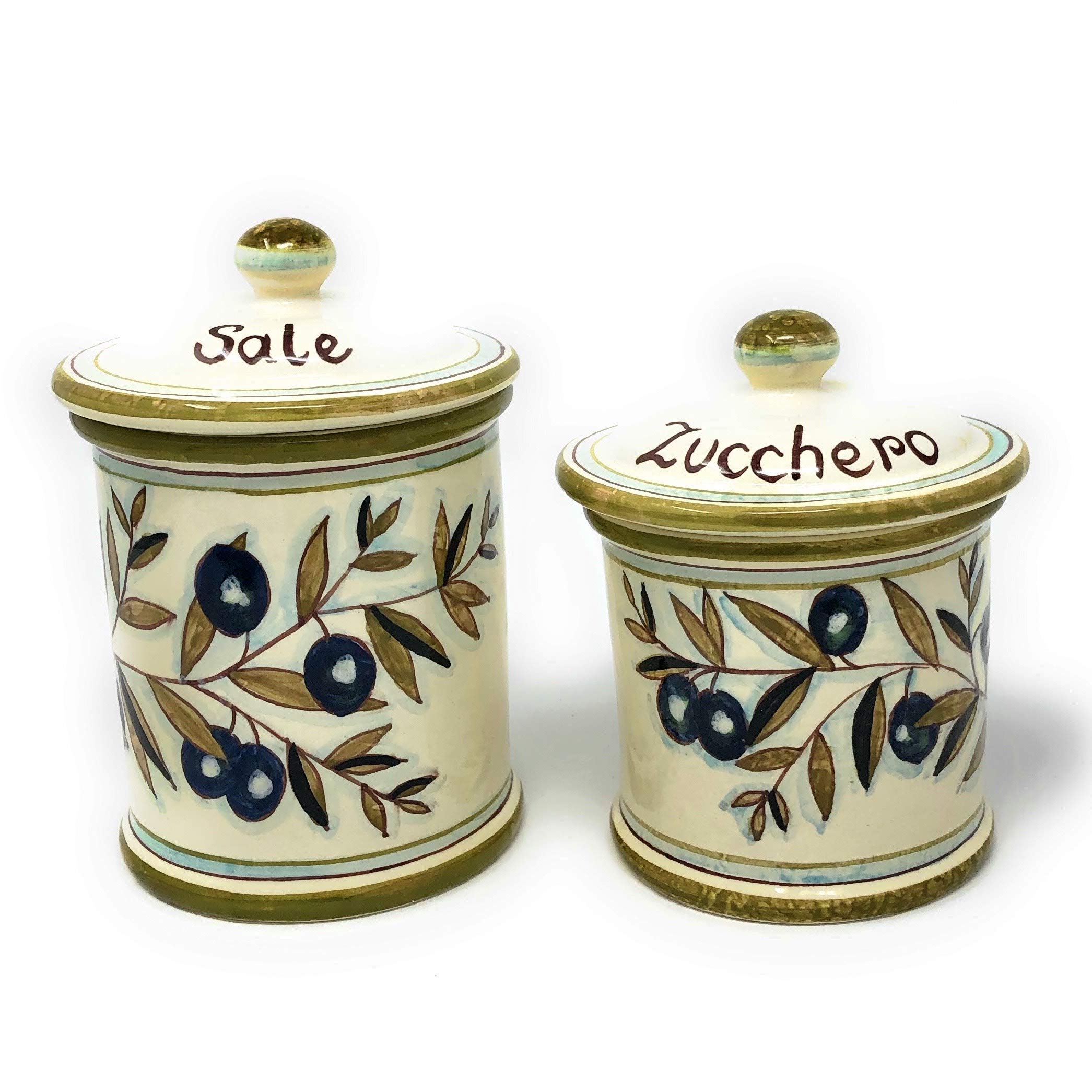 Italian Ceramic Kitchen Canister Set - Hand Painted Tuscan Food Storage Jars for Salt, Sugar & Olives | Country Style Decor | Made in Italy | Perfect for Farmhouse, Rustic & Mediterranean Kitchens