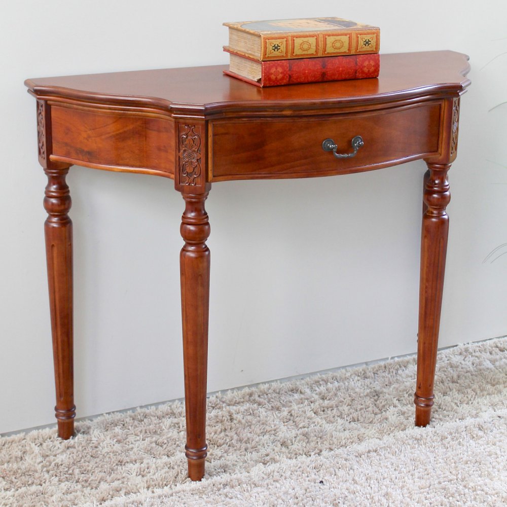 Handcrafted Carved Wood Half Moon Table - International Caravan Furniture for Living Room, Bedroom & Entryway Decor