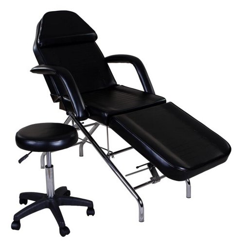 Icarus Hera Black Facial Bed Spa Table Tattoo Chair with Towel Holder & Stool - Professional Salon Massage Bed for Facial Treatments, Tattoo Sessions & Spa Relaxation