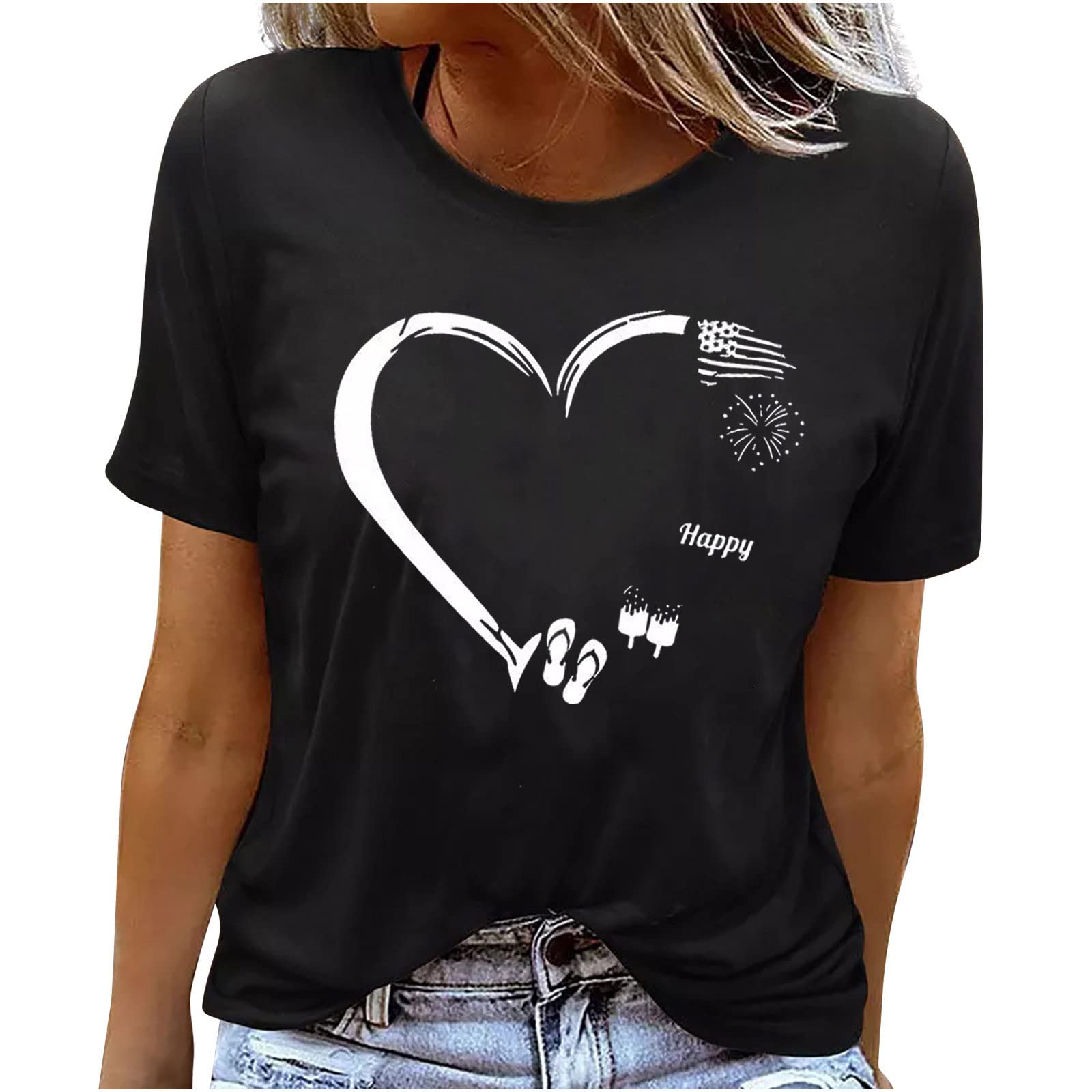 Women's Casual T-Shirts 2022 - Summer Printed Round Neck Short Sleeve Loose Fit Blouses & Tees for Everyday Wear, Outings, and Beach Vacations