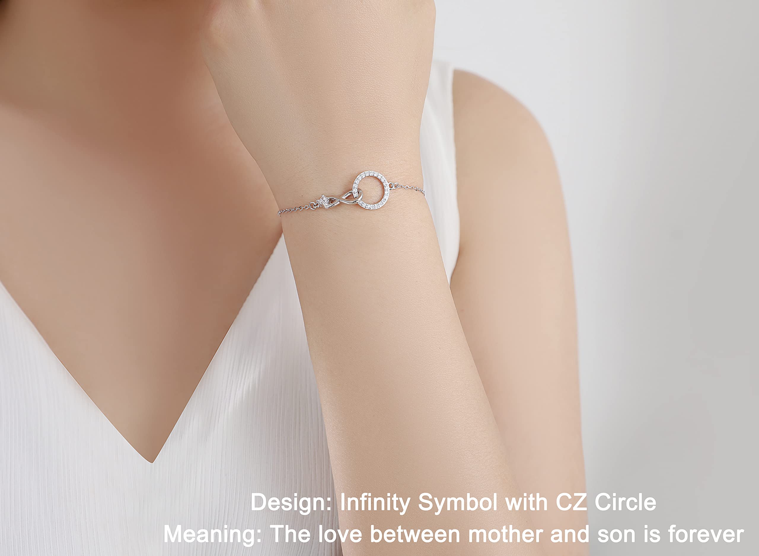 925 Sterling Silver Infinity CZ Circle Bracelet for Mother & Son - Elegant Matching Jewelry Gift Set for Mom, Birthday & Mother's Day - Perfect for Special Occasions & Heartfelt Moments