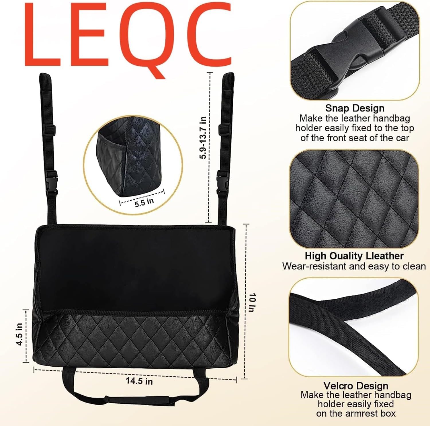 Universal PU Leather Car Seat Organizer - Hanging Handbag & Purse Holder Between Seats, Backseat Storage Net for Kids & Pets - Perfect for Road Trips, Commuting & Family Travel Accessories