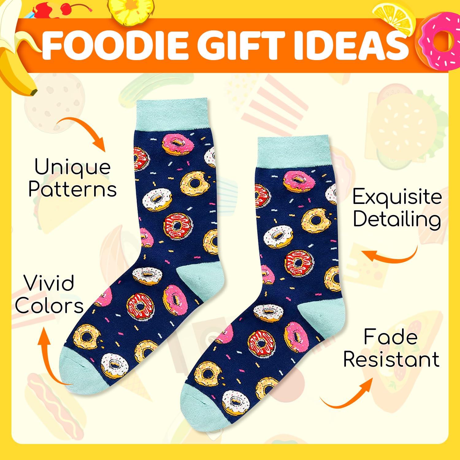 Funny Novelty Socks for Men & Teen Boys - Cute Food Designs (Pickle, Donut, Burger) - Perfect Gift for Birthday, Christmas & Casual Wear