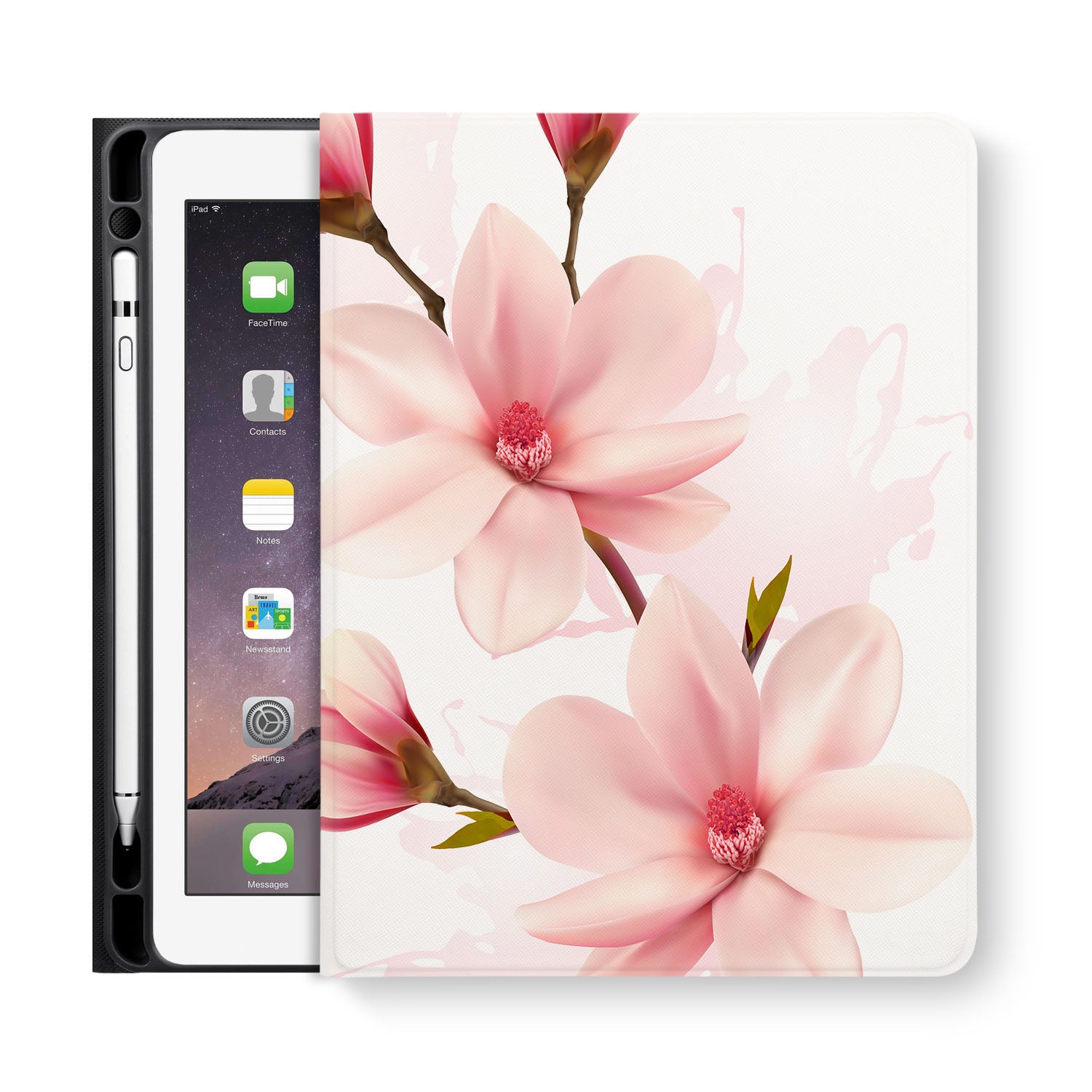 Premium Pink Floral iPad Folio Case - Slim Protective Cover with Auto Sleep/Wake for iPad 9.7/10.2 Inch - Perfect for Work, School & Travel Accessories