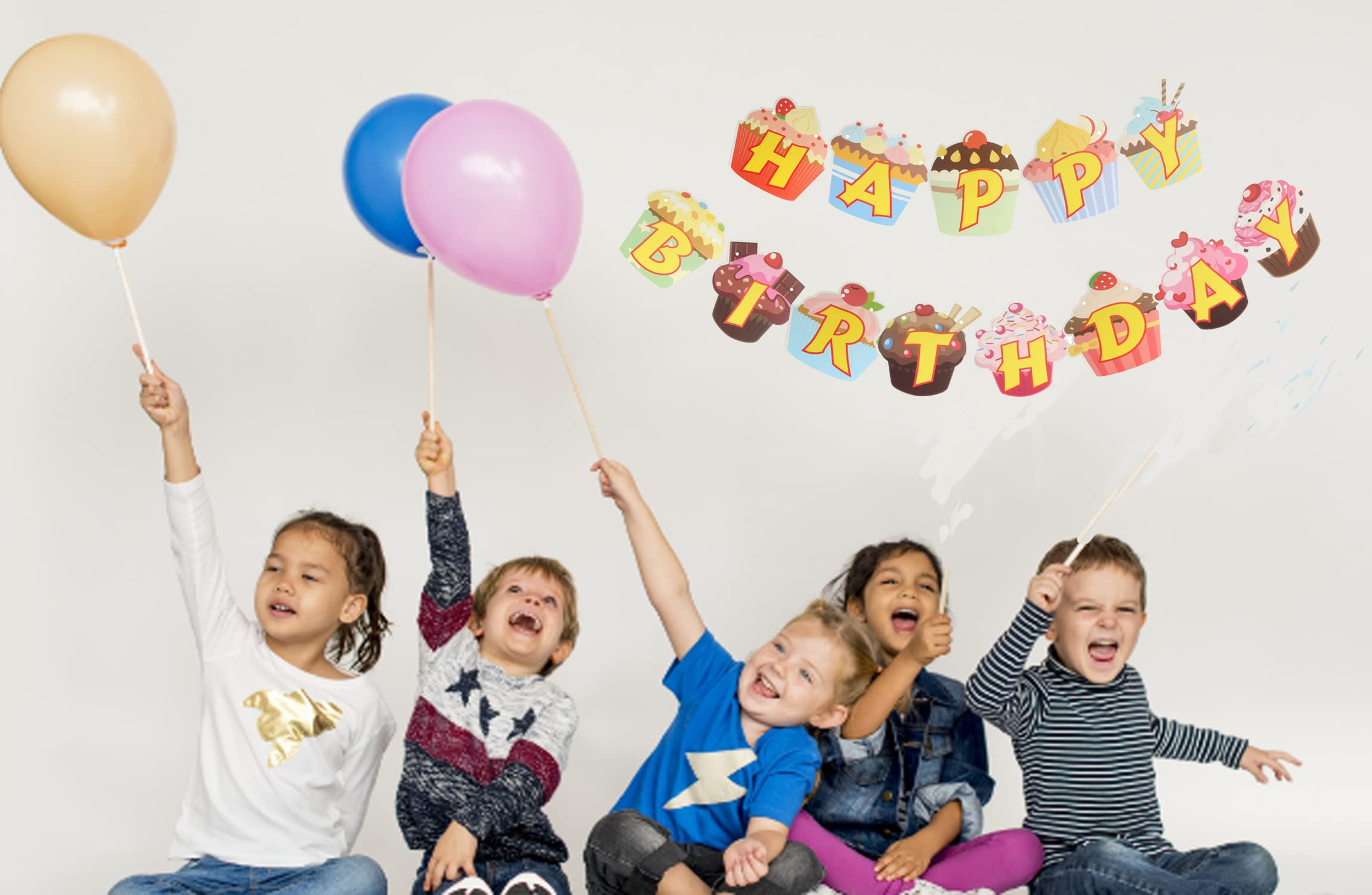 Personalized Happy Birthday Party Banner with Cupcake Design - Custom Birthday Flags for Party Decorations | Perfect for Indoor & Outdoor Birthday Celebrations, Baby Showers & Special Events