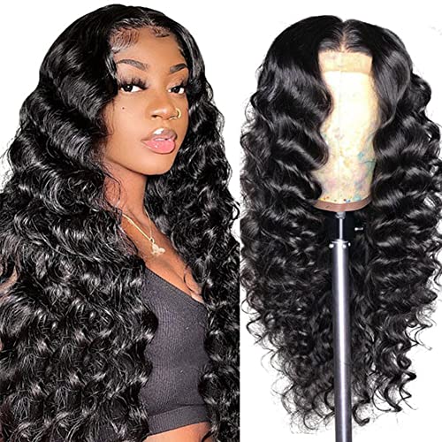 13x4 HD Lace Front Wigs Human Hair - Loose Deep Wave Lace Frontal Wig for Black Women - Pre Plucked with Baby Hair - 10A Virgin Brazilian Hair - Natural Color (22 Inch) - Perfect for Daily Wear, Parties & Special Occasions