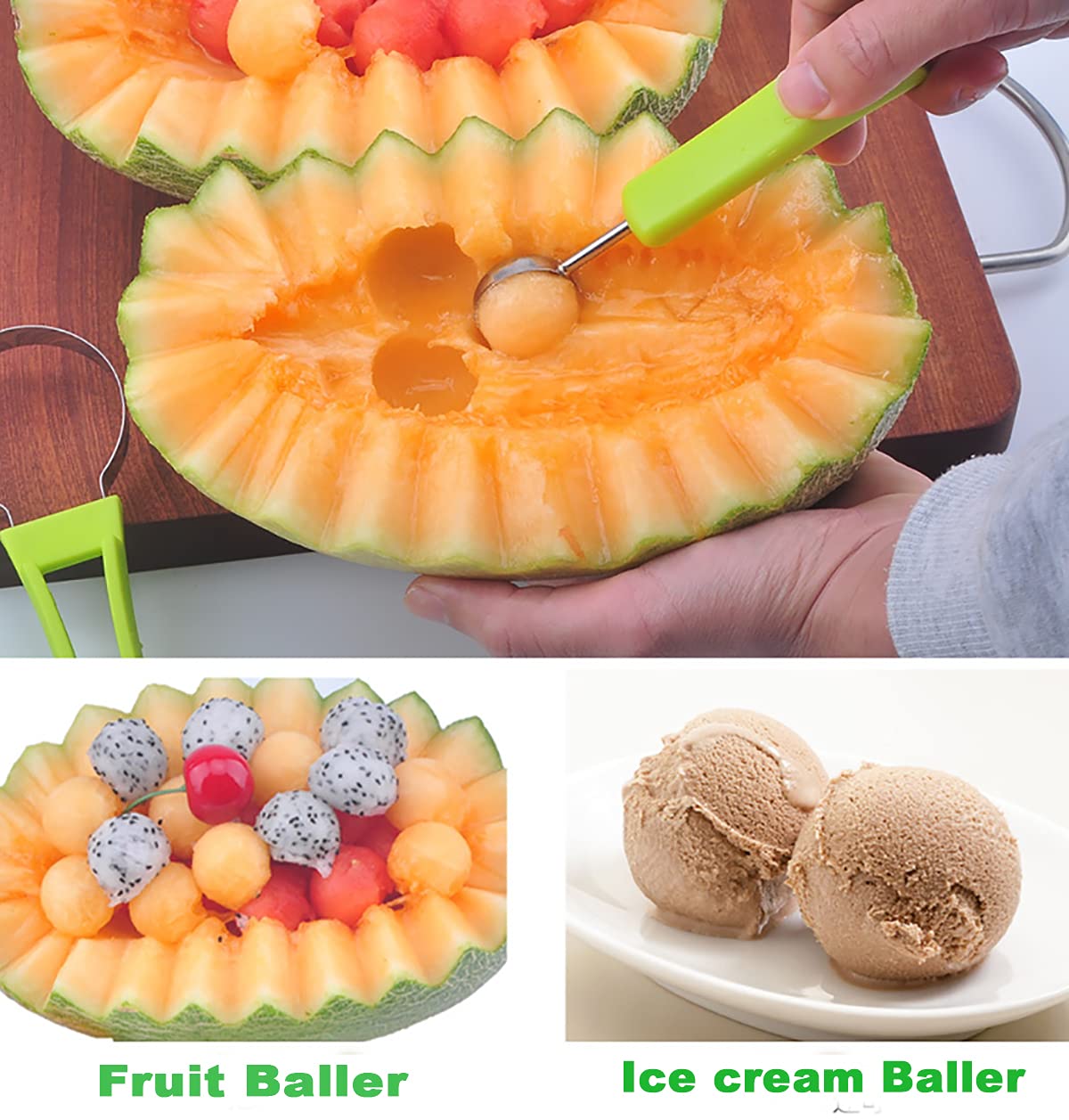Premium 4-in-1 Stainless Steel Melon Baller Set - Watermelon Scooper, Fruit Carving Tools, Ice Cream Baller & Seed Remover - Perfect for Fruit Shaping, Cocktail Garnishes & Party Food Presentation