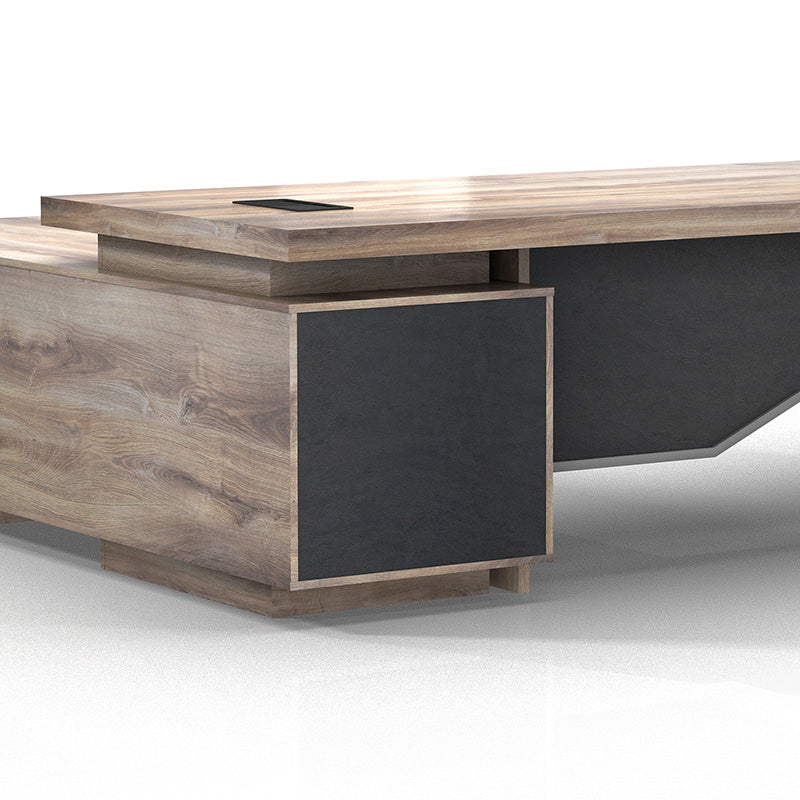 Premium LARKIN Executive Desk with Right Return 2.4M - Warm Oak & Black Finish for Home Office & Professional Workspace