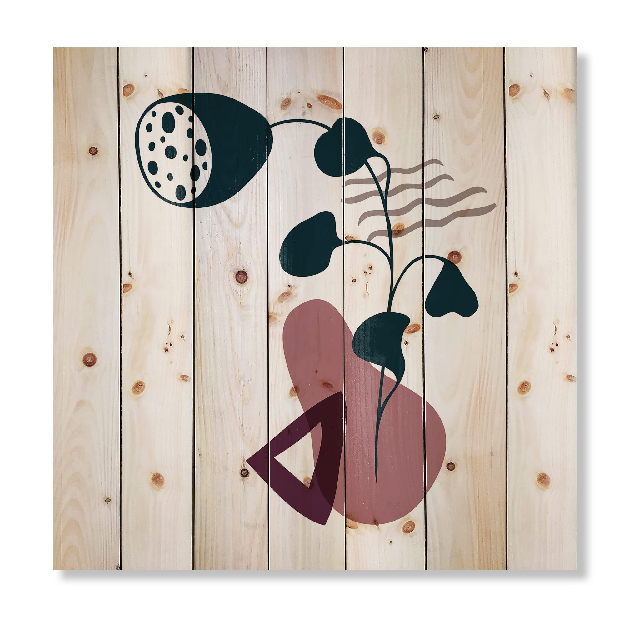 Modern Floral Wood Wall Art - Pink Abstract Pine Decor for Living Room