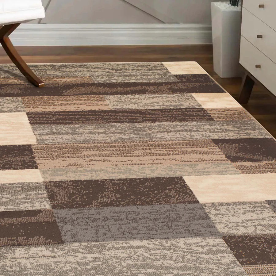 Stylish Rockwood Contemporary Geometric Patchwork Area Rug - Non-Slip Indoor Runner for Living Room, Bedroom & Office Decor