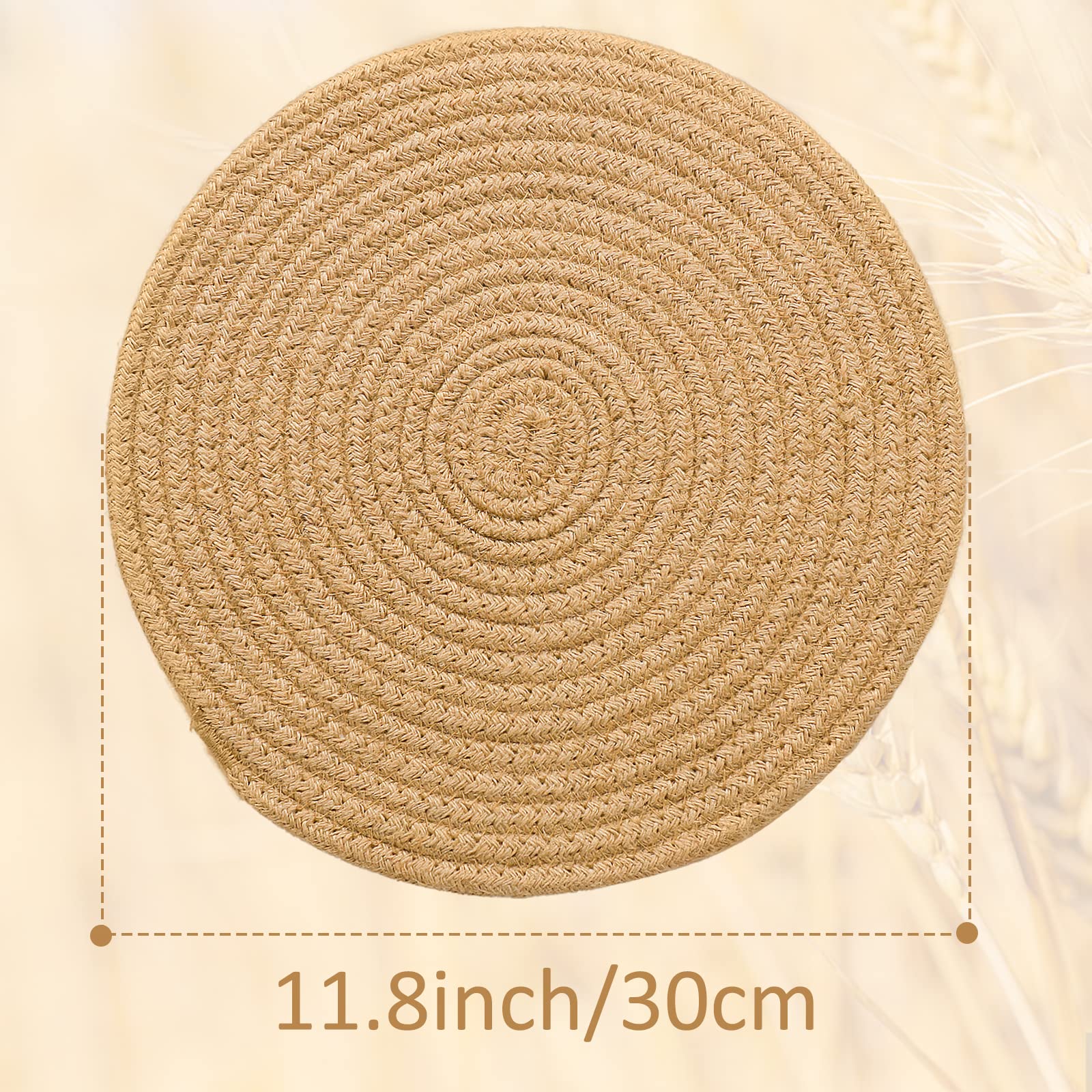 Round Cotton Placemats Set of 4 - 12 Inch Woven Washable Table Mats for Round Dining Table | Natural Jute Decor | Perfect for Farmhouse, Rustic, and Boho Style Dining Rooms