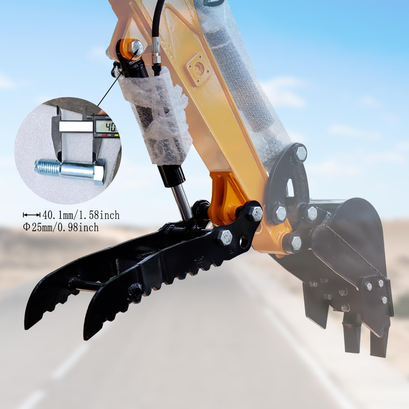 **Hydraulic Thumb Clip for Mini Excavators – Heavy-Duty Metal Grab Attachment with 2x M14 Hoses – Compatible with Single Hole Hydraulic Thumbs (No L-Shaped Bracket) – Ideal for Digging, Lifting, and Material Handling**