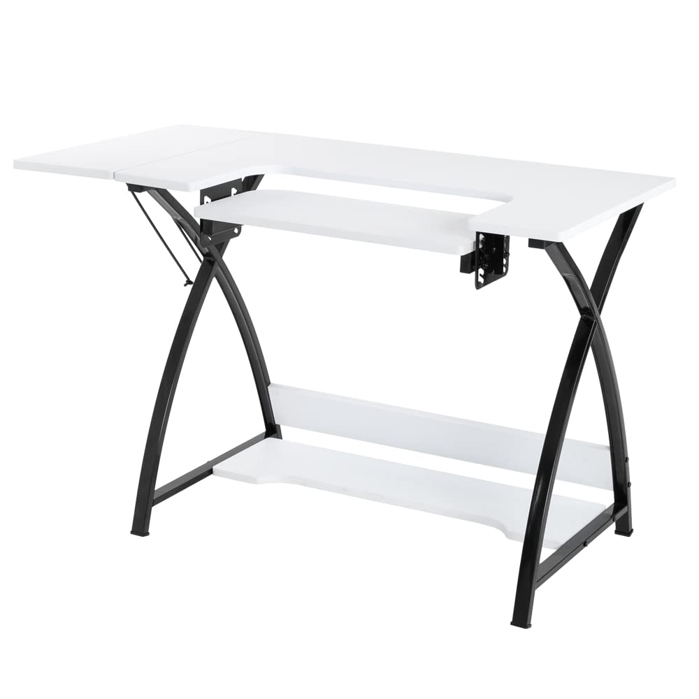MengK Oshion SCT-46 Multi-Functional Sewing Machine Table with Cutting Board - White Workstation for Sewing, Crafting & Computer Work