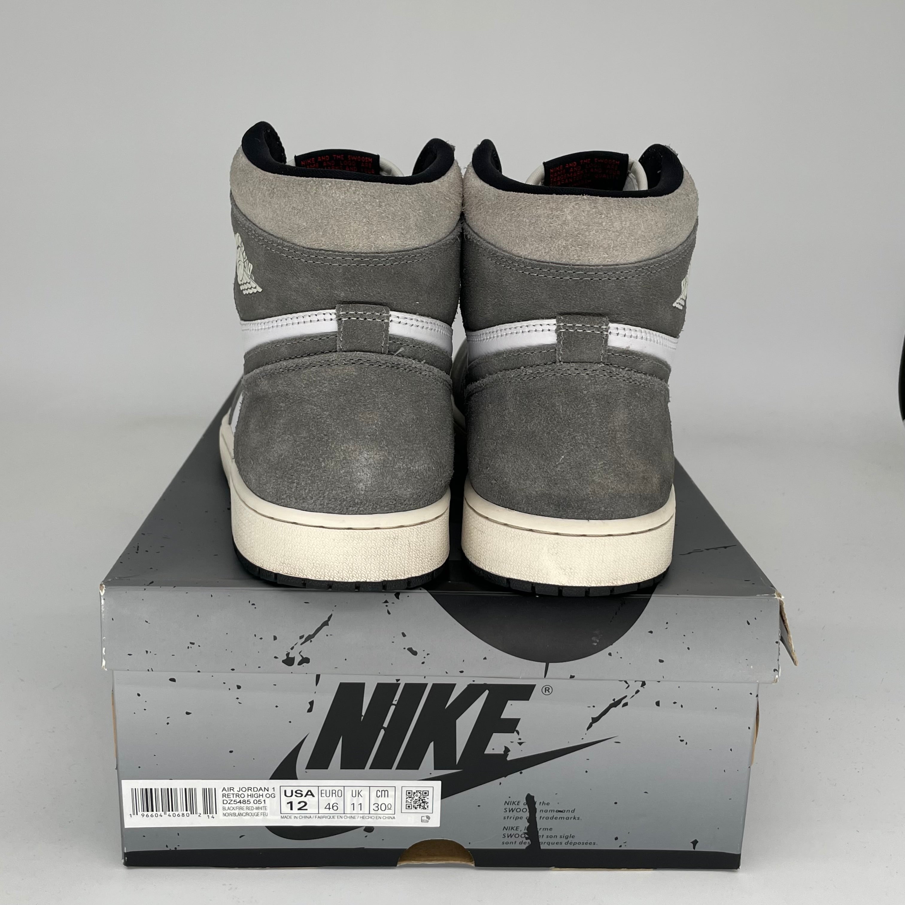 Original Air Jordan 1 Washed Black Men's Basketball Shoes Size 12 (DZ5485-051) - Retro High-Top Sneakers for Casual Wear & Street Style