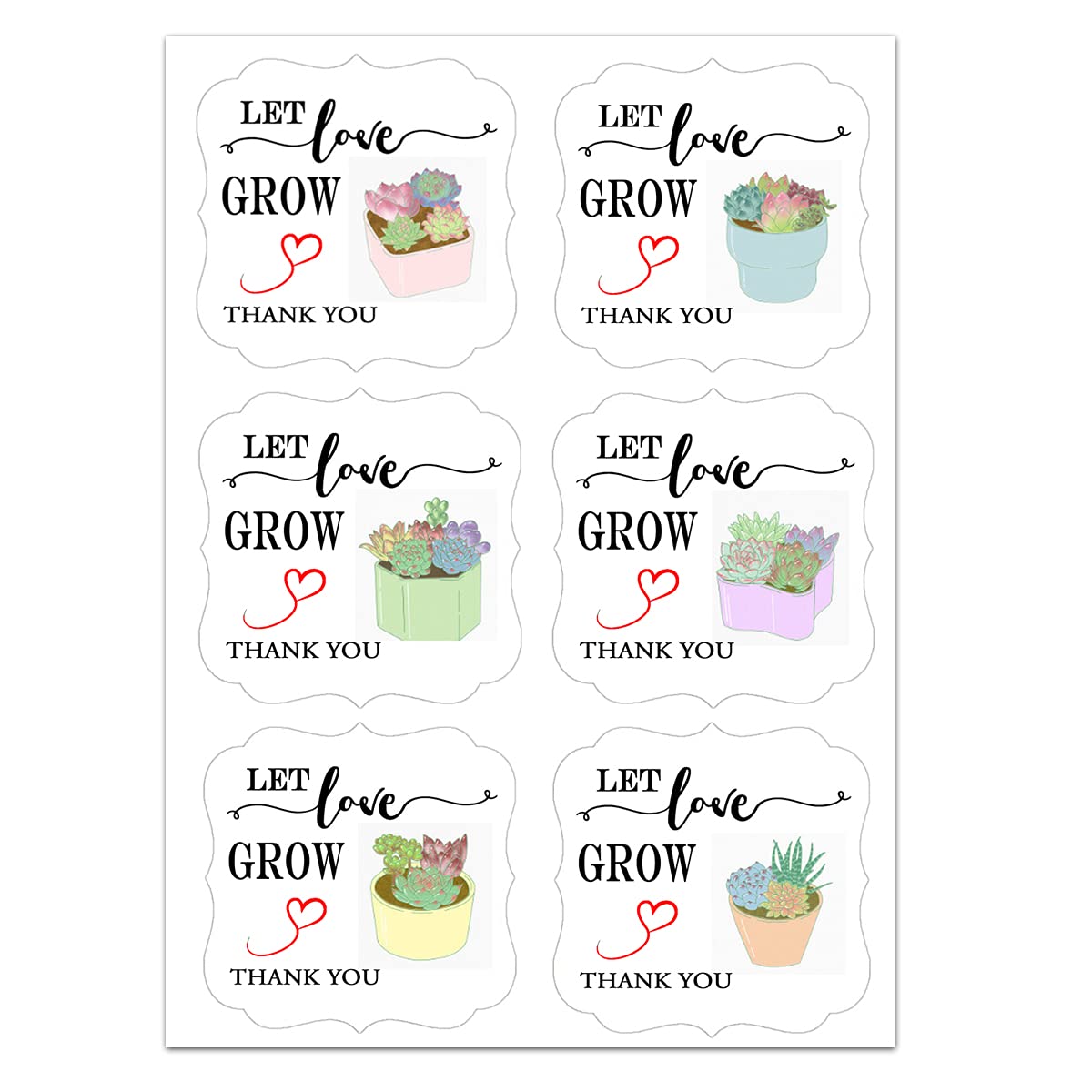 Let Love Grow Thank You Favor Stickers - 2 Inch Greenery Wedding, Bridal Shower & Baby Shower Labels (60 Pcs) - Perfect for DIY Invitations, Gift Tags & Party Decorations