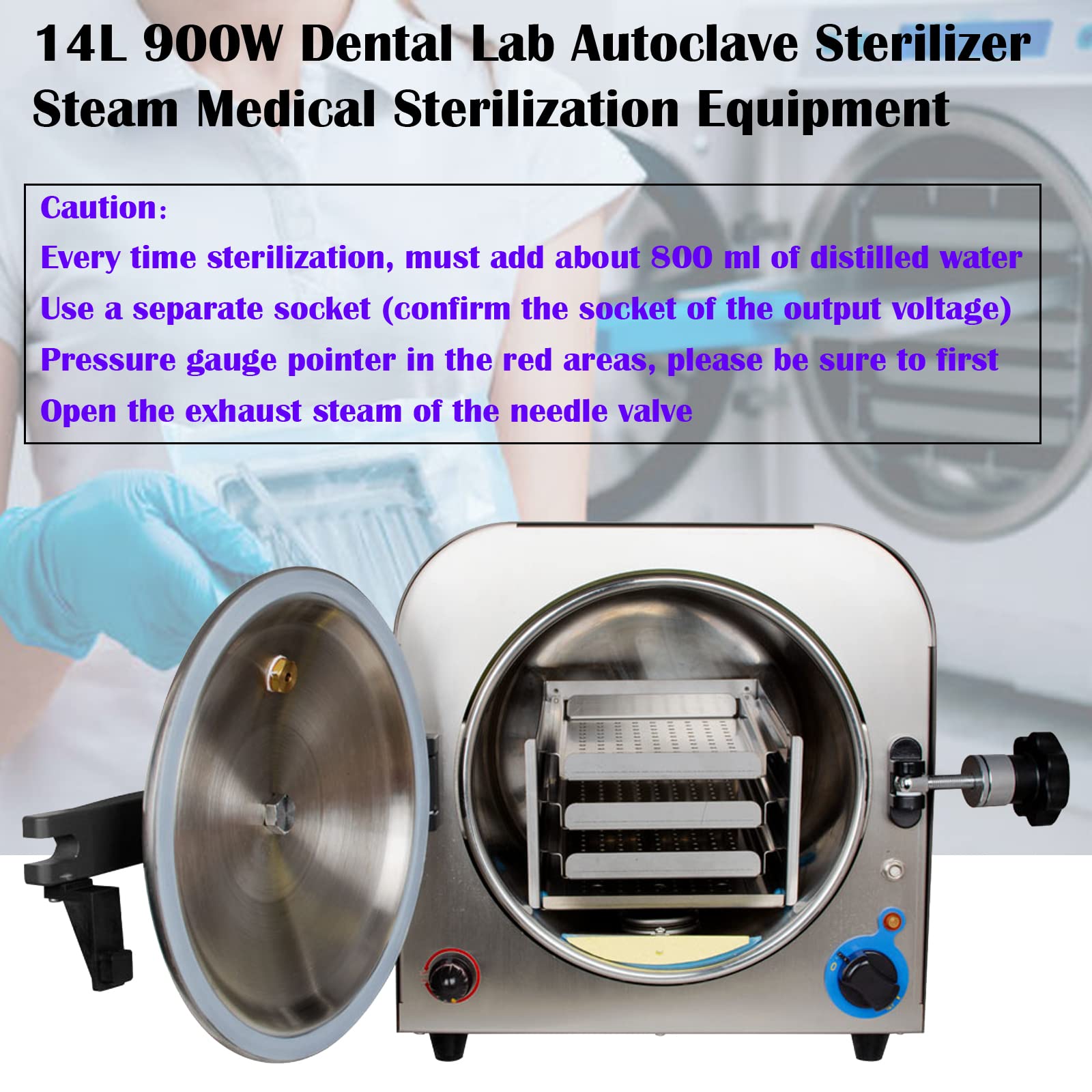 Portable 14L 900W Lab Autoclave Sterilizer Equipment - 304 Stainless Steel Steam Sterilizer for Medical, Dental & Tattoo Tools (110V/220V) | Perfect for Clinics, Laboratories & Beauty Salons