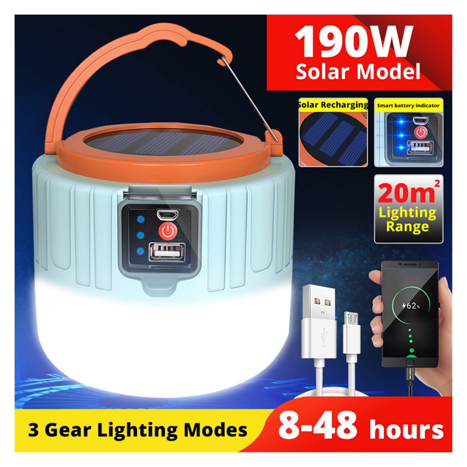 **HUACHEN-LS 280W Solar Powered Outdoor Lights - USB Rechargeable Camping Lantern with 3 Modes, Portable Tent Light for Emergency, BBQ, Indoor & Outdoor Decoration (Perfect for Camping, Hiking, Backyard Parties & Power Outages)**